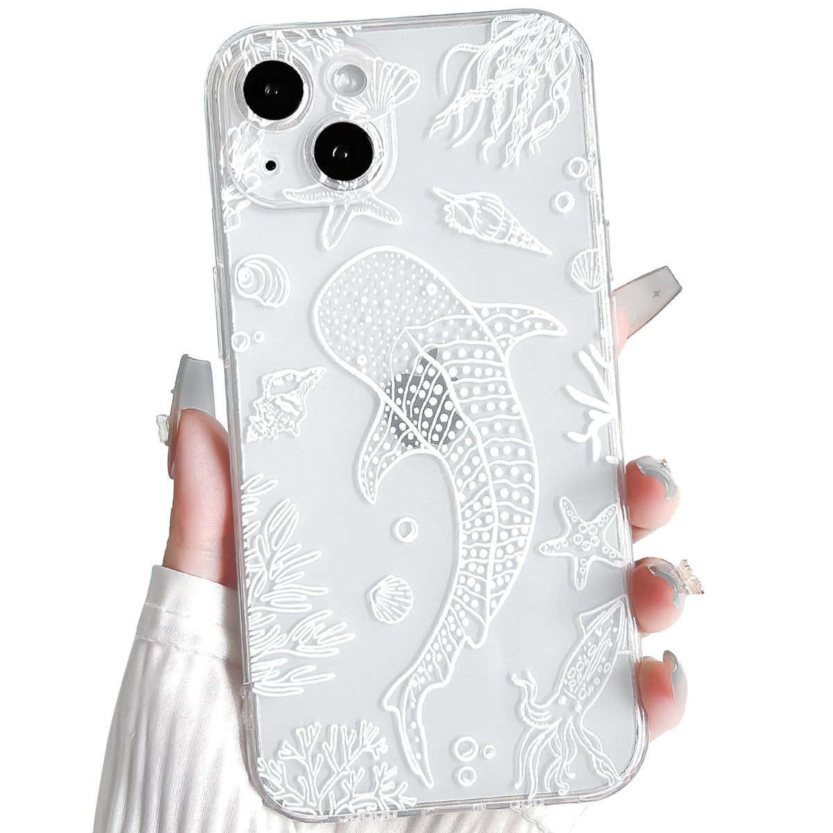 NITITOP Compatible with iPhone 15 Case Clear Sea - White Turtle | Cute, Shell whale ocean animal, For women men girls boys, Slim, Soft TPU, Shockproof