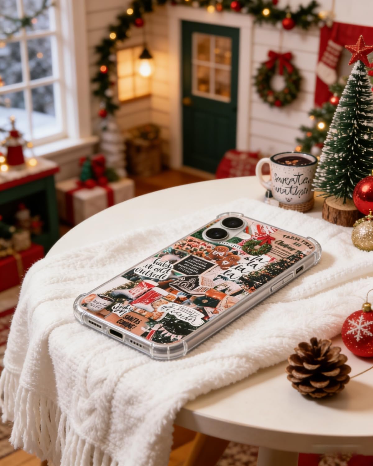 Aesthetic Christmas Collage Phone Case for iPhone 16, Christmas Wreath Gingerbread Phone Case for iPhone 16