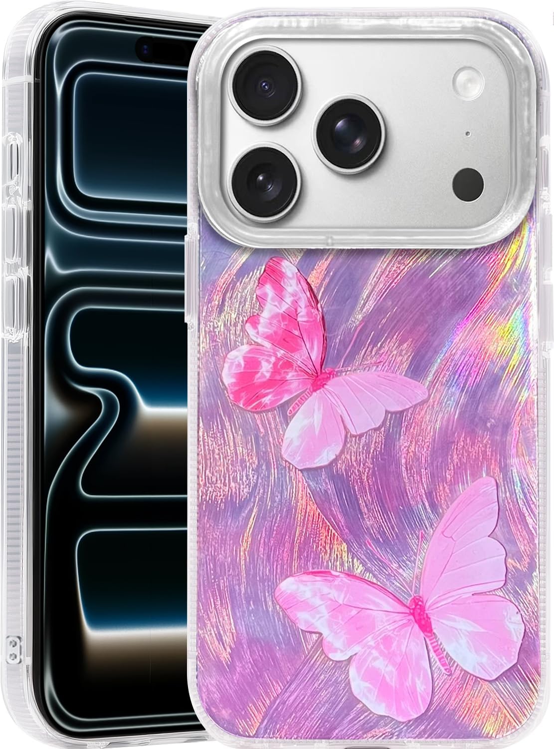 Compatible with iPhone 17 Pro Case,with [Soft Slim][Camera Protection] Cute Fishing Cats Shiny Aesthetic Phone Cover Anti-Yellowing Shockproof Protective Cover for Women Girl