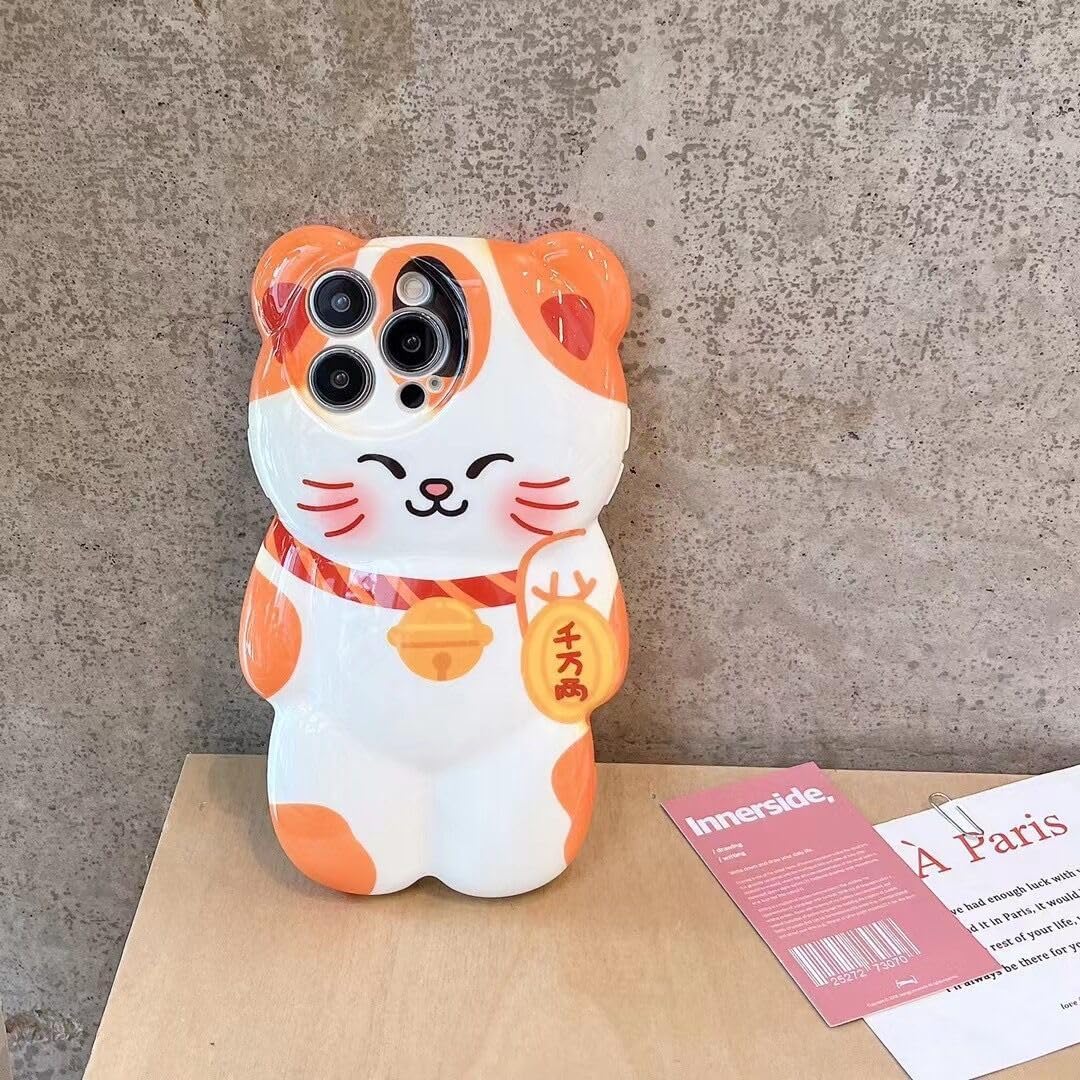 Case for iPhone 13 Pro Max Cute Kawaii 3D Cartoon Lucky Cat Soft Silicone Bumper Shockproof Cover Protective Case for Kids Girls
