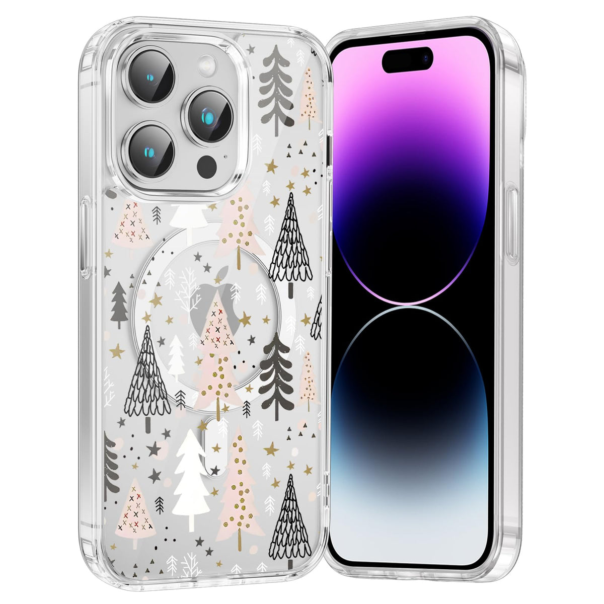 Merry Christmas Snowflake Phone Case for iPhone 13 / iPhone 14 Xmas Clear Magnetic Case 6.1", Compatible with Magsafe, Cute Winter Pattern Design Cover Shockproof Soft TPU Funda for Girl Women