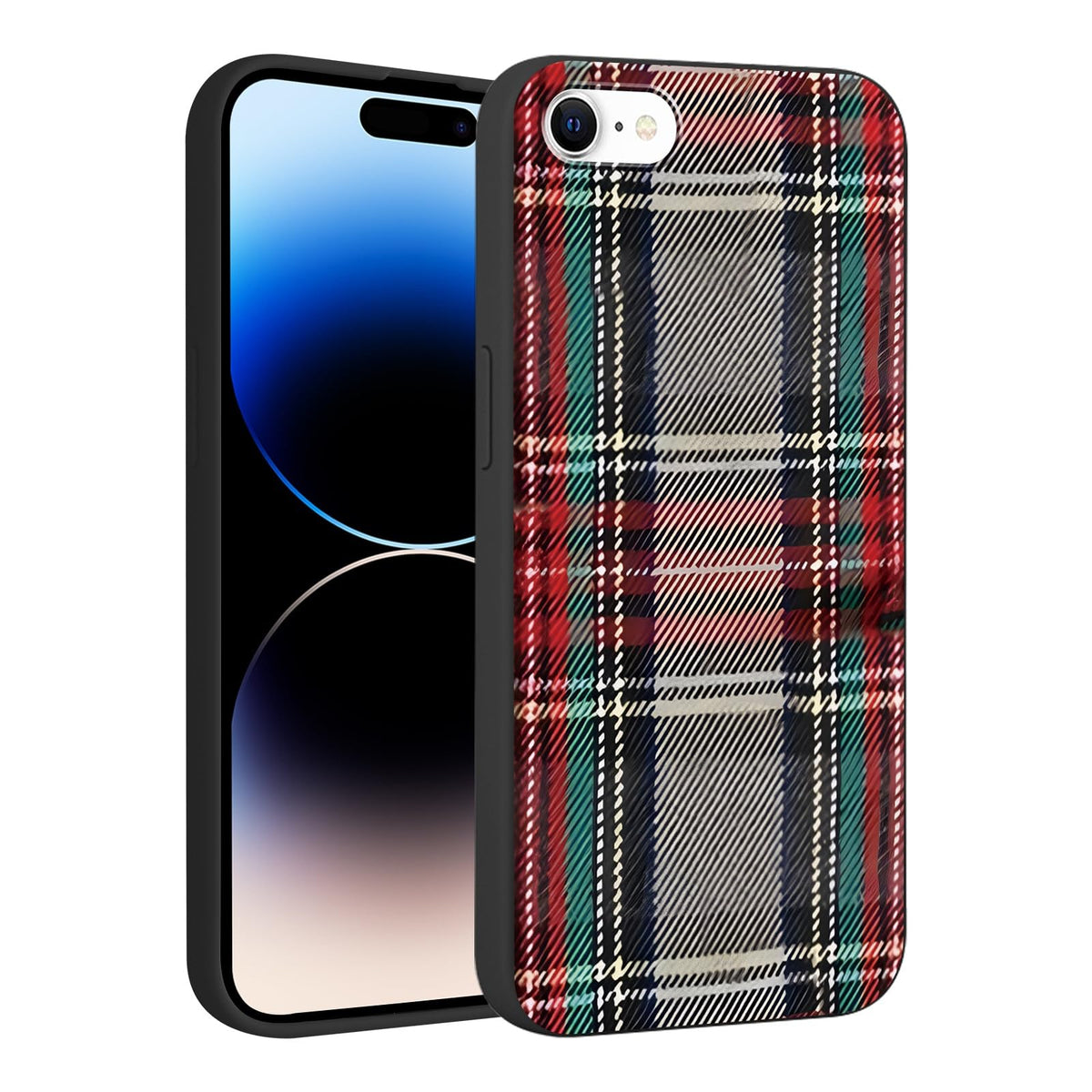 Merry Christmas Plaid Checkered Phone Case for iPhone 11 6.1", Cute Xmas Case Red Grey Scottish Tartan Grid Stripe Pattern Design Cover Shockproof Soft Silicone Protective Funda for Girl Women