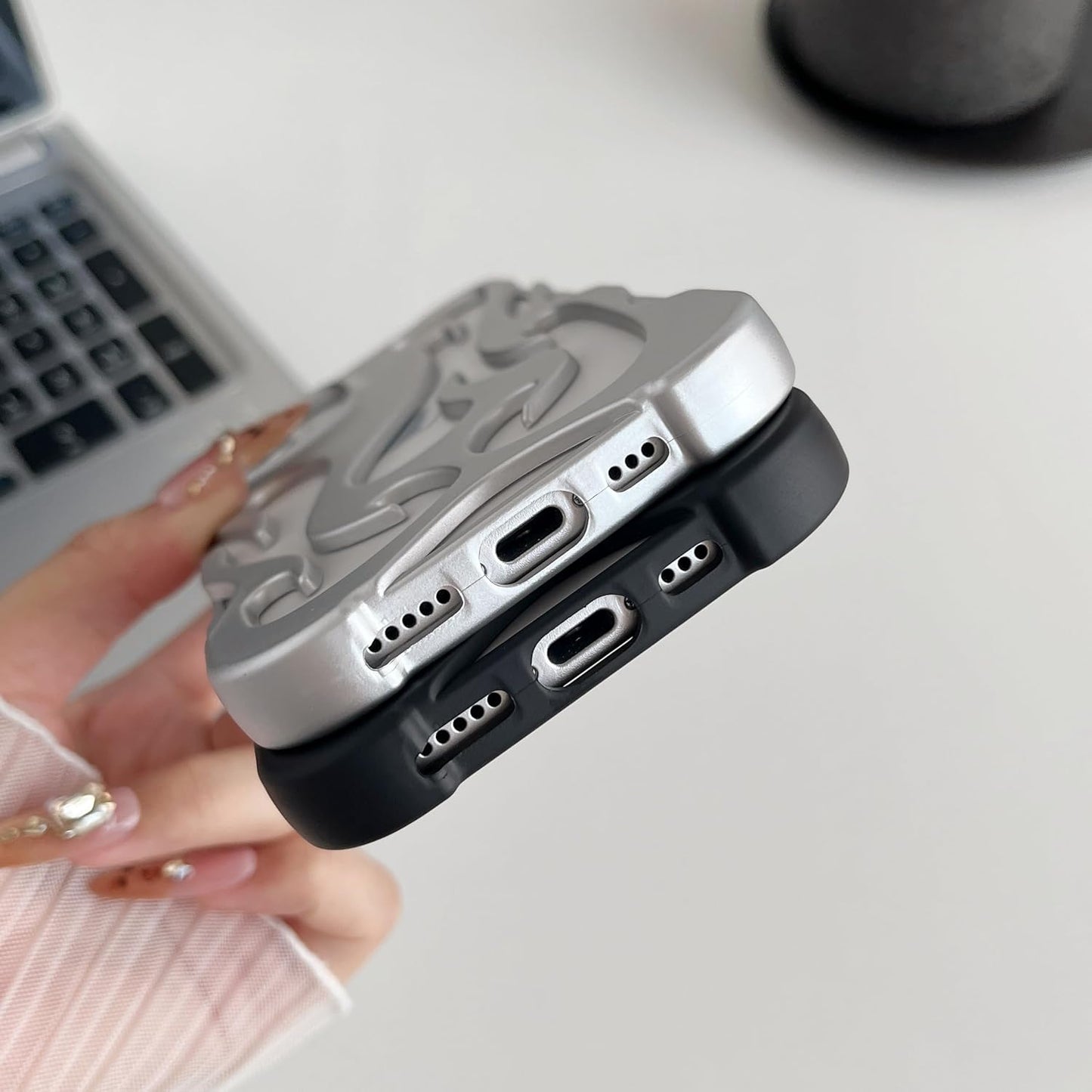Heat Dissipation for iPhone Case, Solid Color Hollow Flame Matte Soft Phone Case (Silver,for iPhone 14)