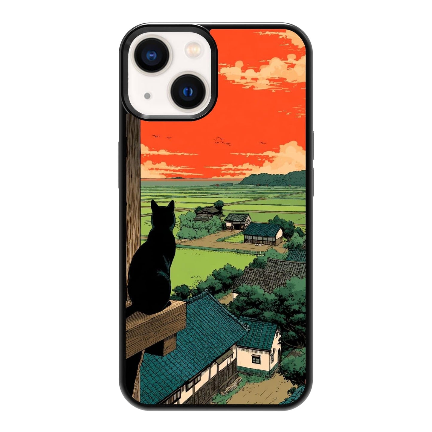 Lush Tropical Monstera Leaves Black Cat Botanical Art Phone Case, Shockproof Protective Cover for iPhone 11 12 13 14 15 16 17 Pro Max Plus Mini XR 7 8 SE