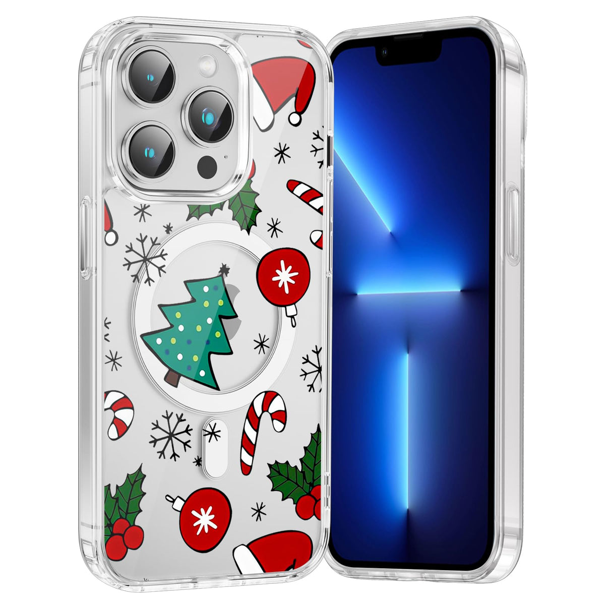 Merry Christmas Snowflake Phone Case for iPhone 13 / iPhone 14 Xmas Clear Magnetic Case 6.1", Compatible with Magsafe, Cute Winter Pattern Design Cover Shockproof Soft TPU Funda for Girl Women
