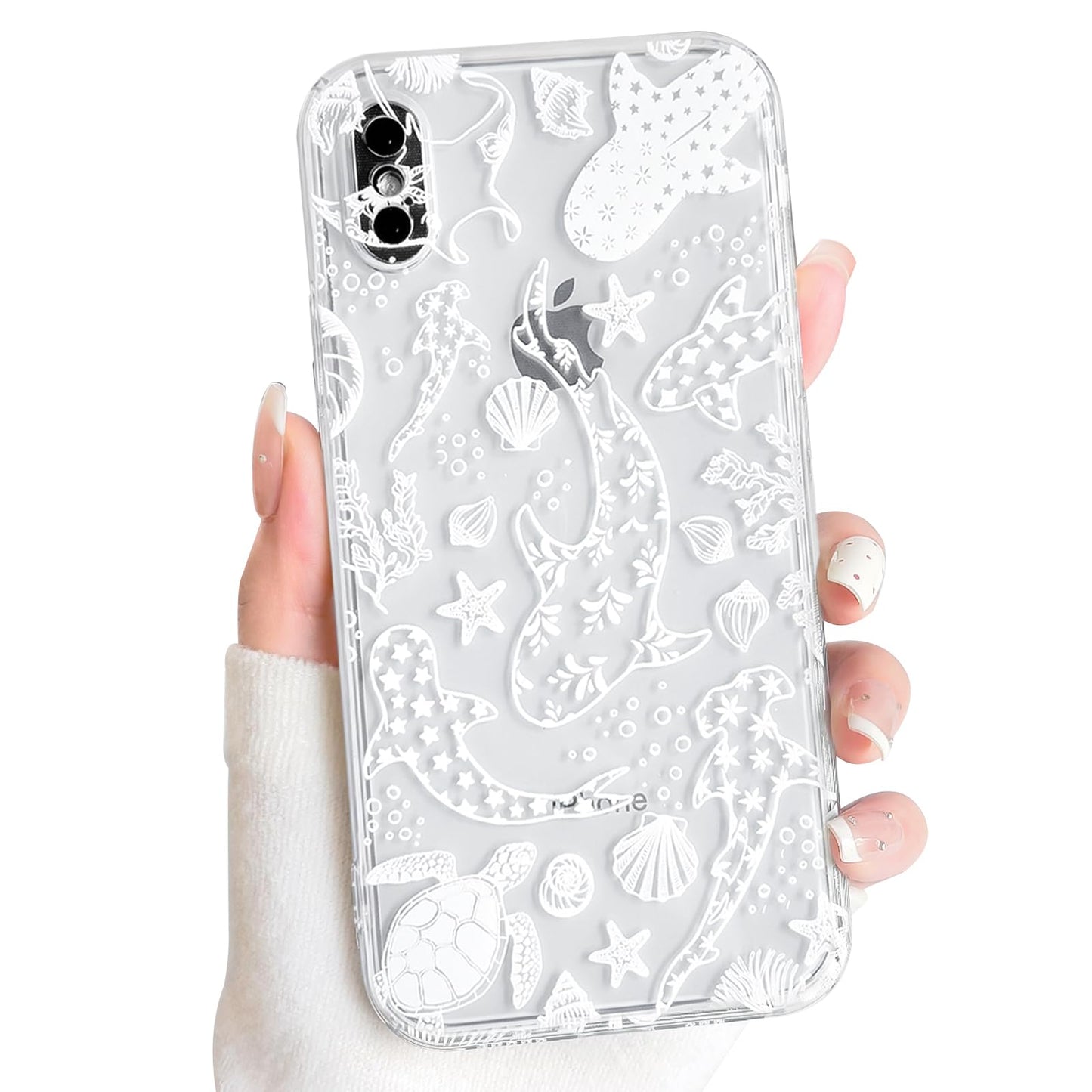 NITITOP Compatible with iPhone 15 Case Clear Sea - White Turtle | Cute, Shell whale ocean animal, For women men girls boys, Slim, Soft TPU, Shockproof