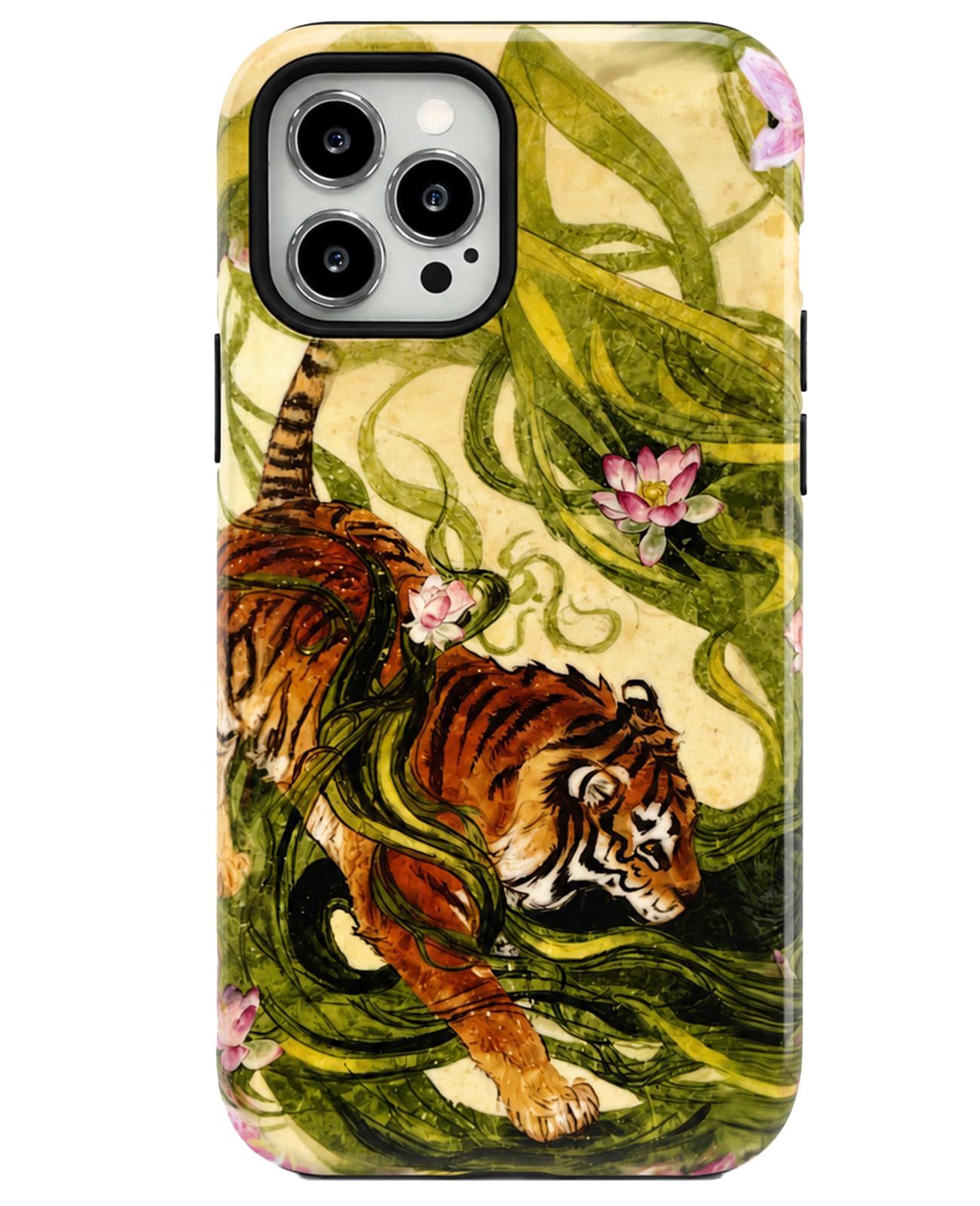 for iPhone 17 Pro Case Cute Retro Chinese-Style Tiger Phone Case Made of Hard PC Material, It Provides Full Protection with A Glossy Finish for Women (Green, iPhone 17 Pro)