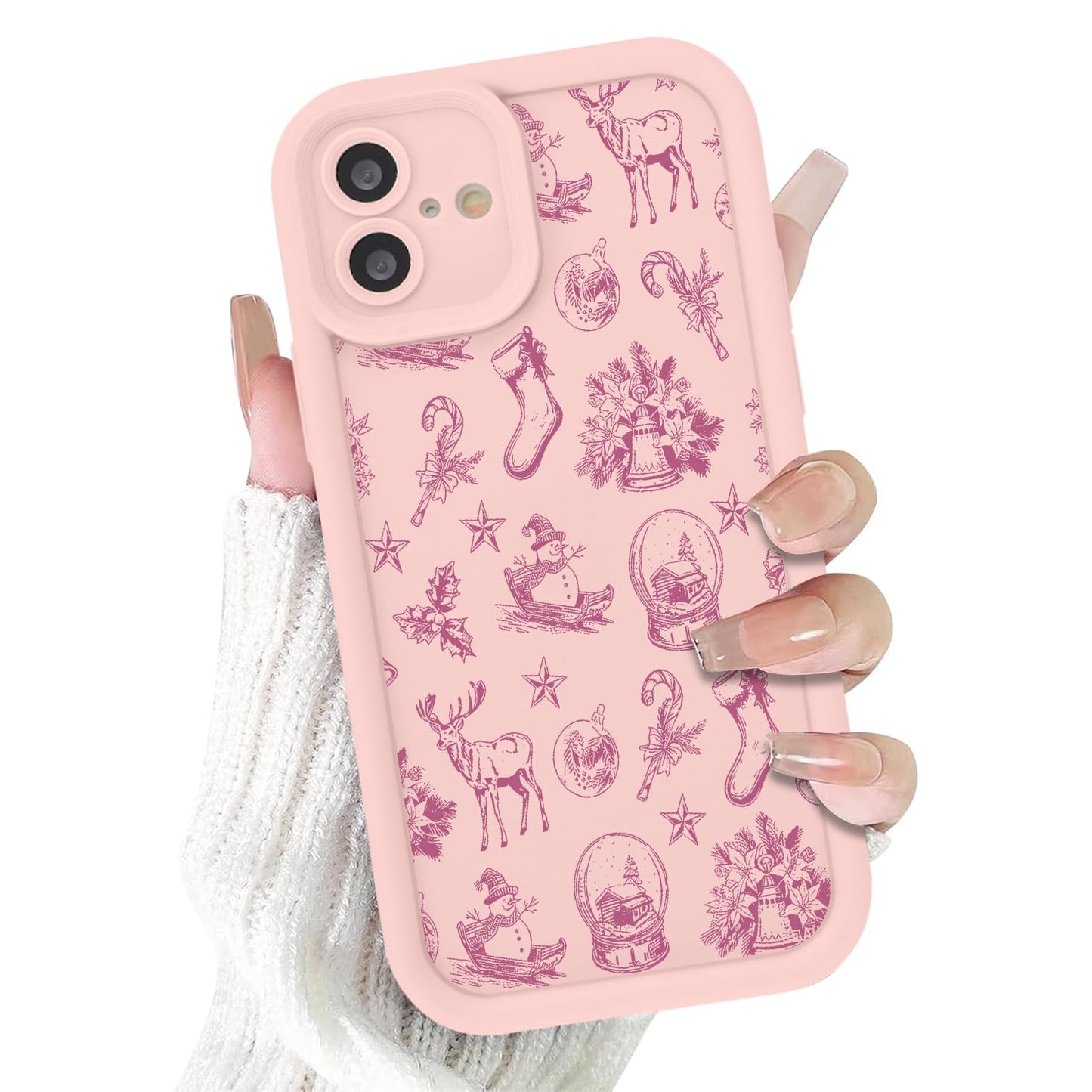 Christmas Phone Case for iPhone 14 6.1", Cute Christmas Tree Gingerbread Man Snowflake Pattern Gifts Case, Pink Aesthetic Protective Shockproof Silicone Cover for Women Girls Men -Pink Snowflakes