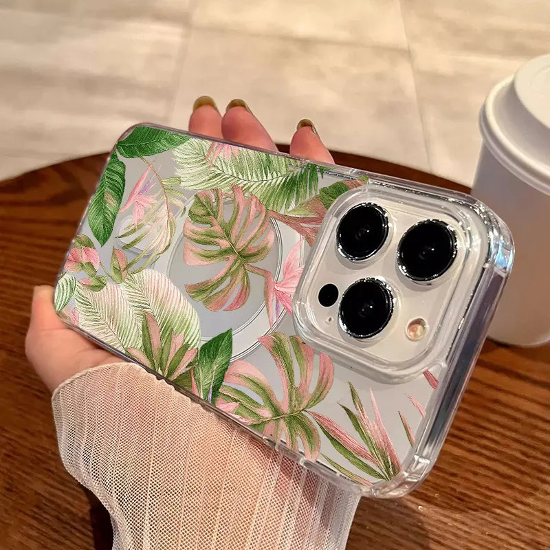 Hand-painted tropical plant series magnetic phone cases, compatible with iPhone 11/17 Pro Max, and also compatible with Samsung Galaxy S25, S24, and S23 Ultra. A perfect gift for holidays, birthdays, or Valentine's Day.