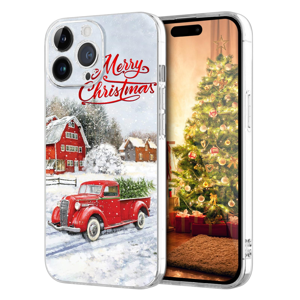 Newseego for iPhone 16 Case, Cute Red Car Pattern Merry Christmas Phone Case for Women Girls Children Anti-Yellow Soft TPU Bumper Shockproof Protective Cover for iPhone 16