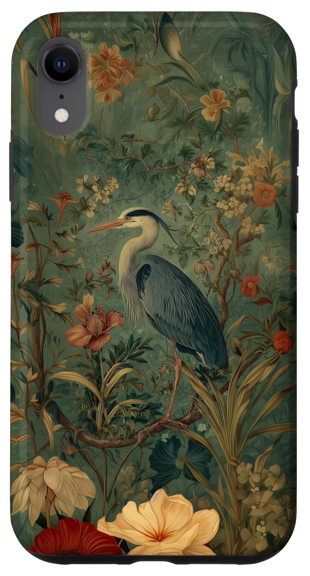 Blue Heron Wildflower Plant Pattern Sage Green Case for iPhone 16 Pro Max