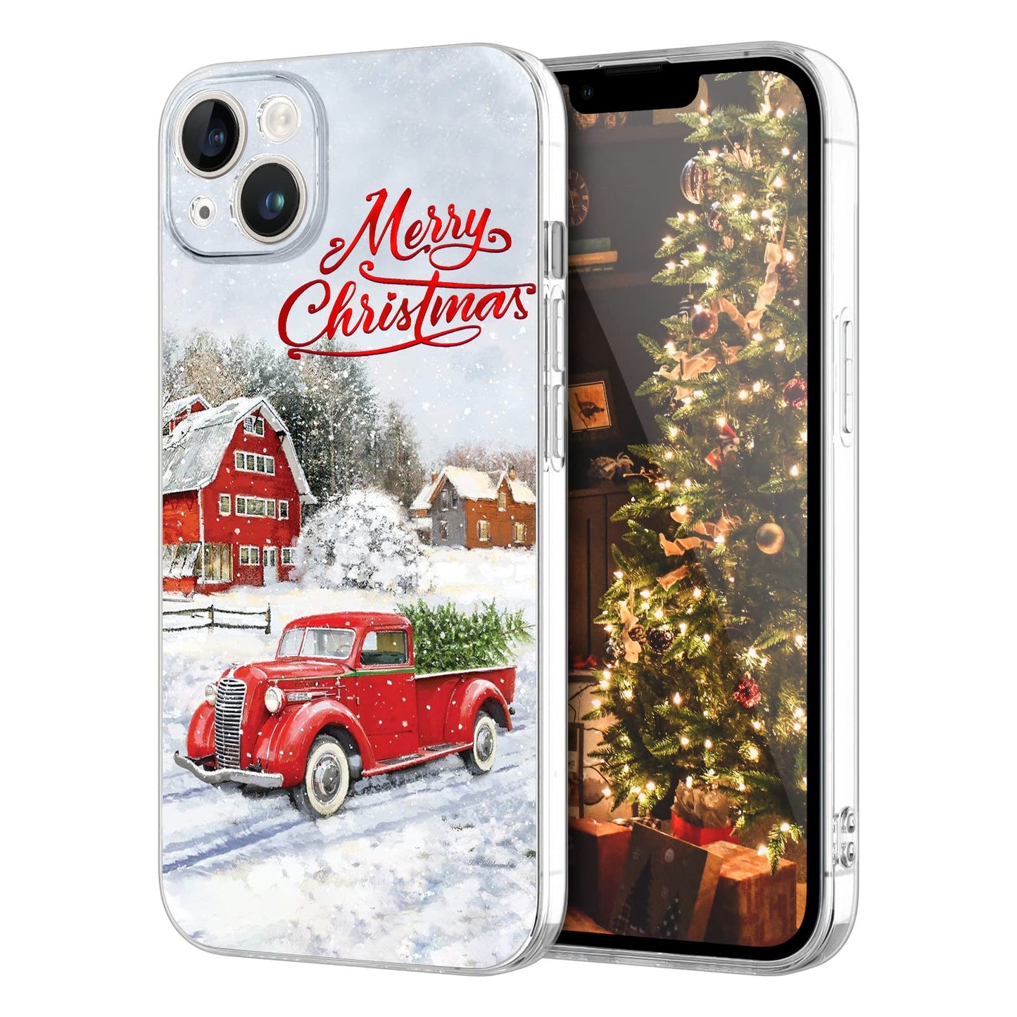 Newseego for iPhone 16 Case, Cute Red Car Pattern Merry Christmas Phone Case for Women Girls Children Anti-Yellow Soft TPU Bumper Shockproof Protective Cover for iPhone 16