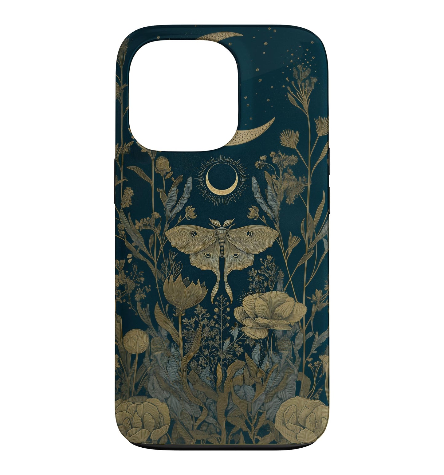 Luna Moth Wildflower Plant Pattern Sage Green Celestial Case for iPhone 13