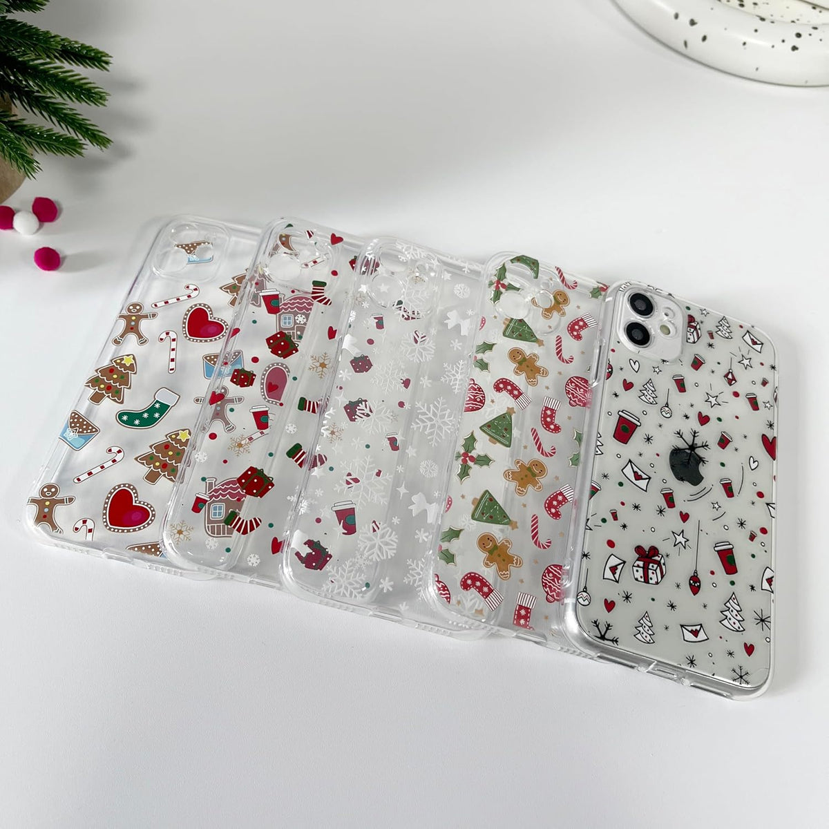 ZTOFERA Christmas Phone Case for iPhone 12 6.1 inch,Clear Cute Merry Christmas Pattern Phone Case Gifts Transparent Hard PC +TPU Bumper Shockproof Protective Cover-Gingerbread Man