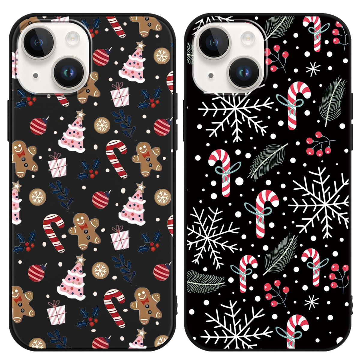 2 Pack Christmas Phone Case for iPhone 16 6.1'', Cute Christmas Tree Pattern Gifts Case with Gingerbread Canes Design Soft TPU Anti-Fall Protective Slim Shockproof Cover for Girl Women Men