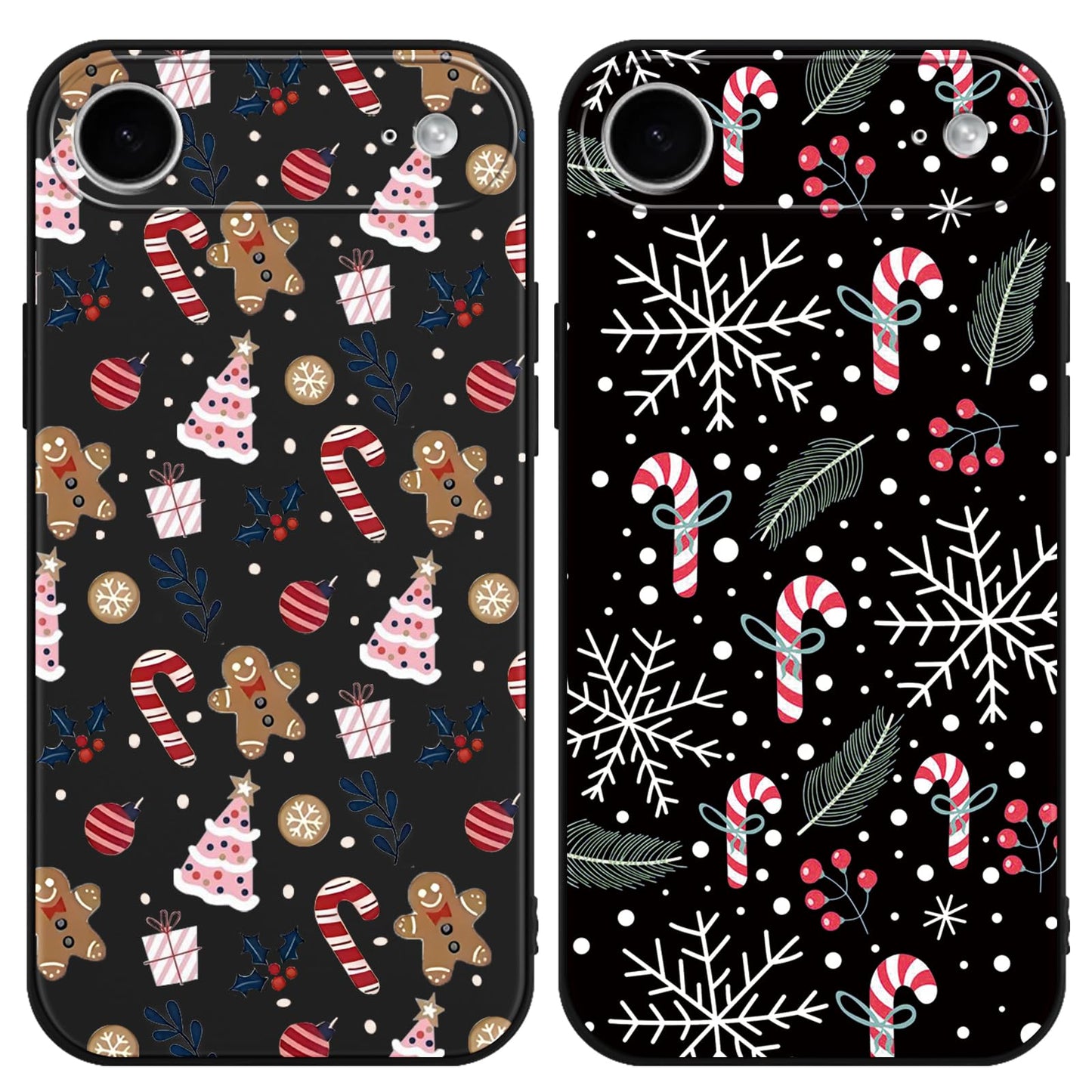 2 Pack Christmas Phone Case for iPhone 16 6.1'', Cute Christmas Tree Pattern Gifts Case with Gingerbread Canes Design Soft TPU Anti-Fall Protective Slim Shockproof Cover for Girl Women Men