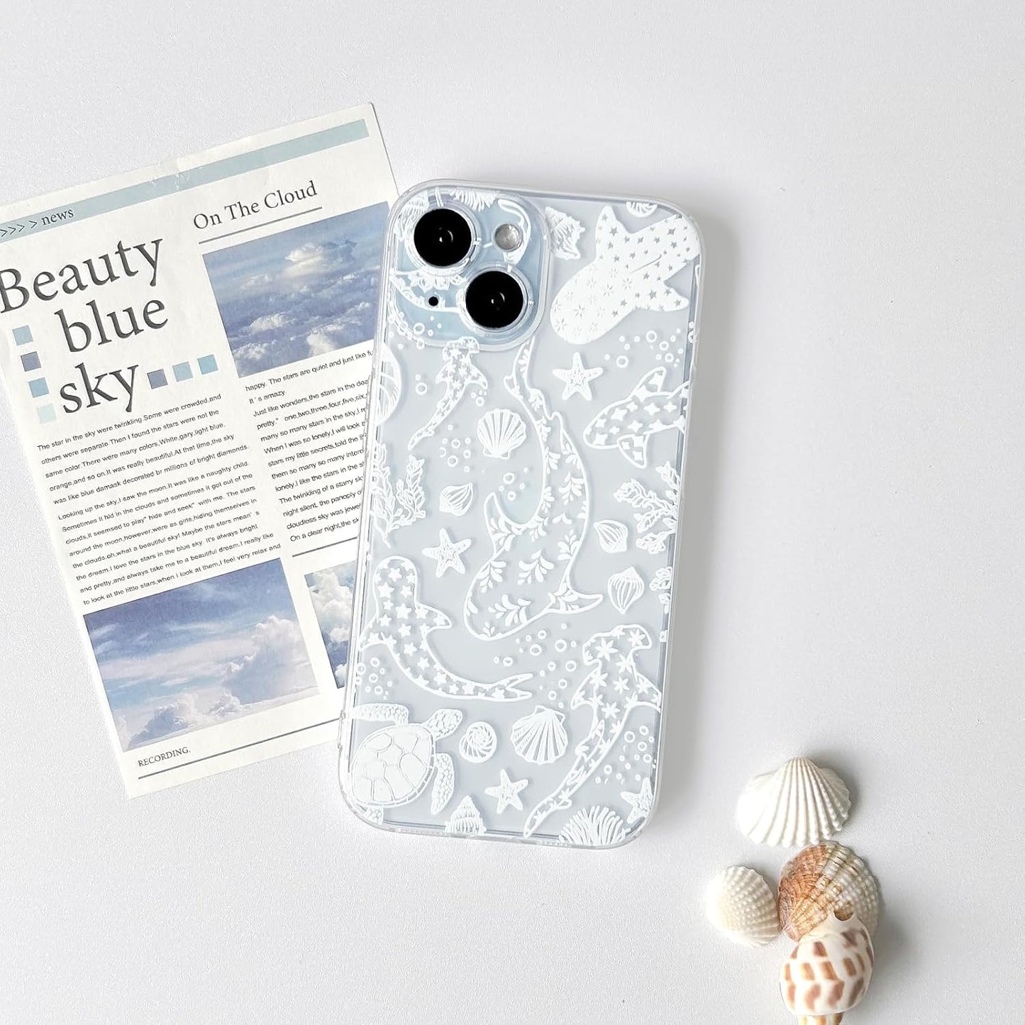 NITITOP Compatible with iPhone 15 Case Clear Sea - White Turtle | Cute, Shell whale ocean animal, For women men girls boys, Slim, Soft TPU, Shockproof