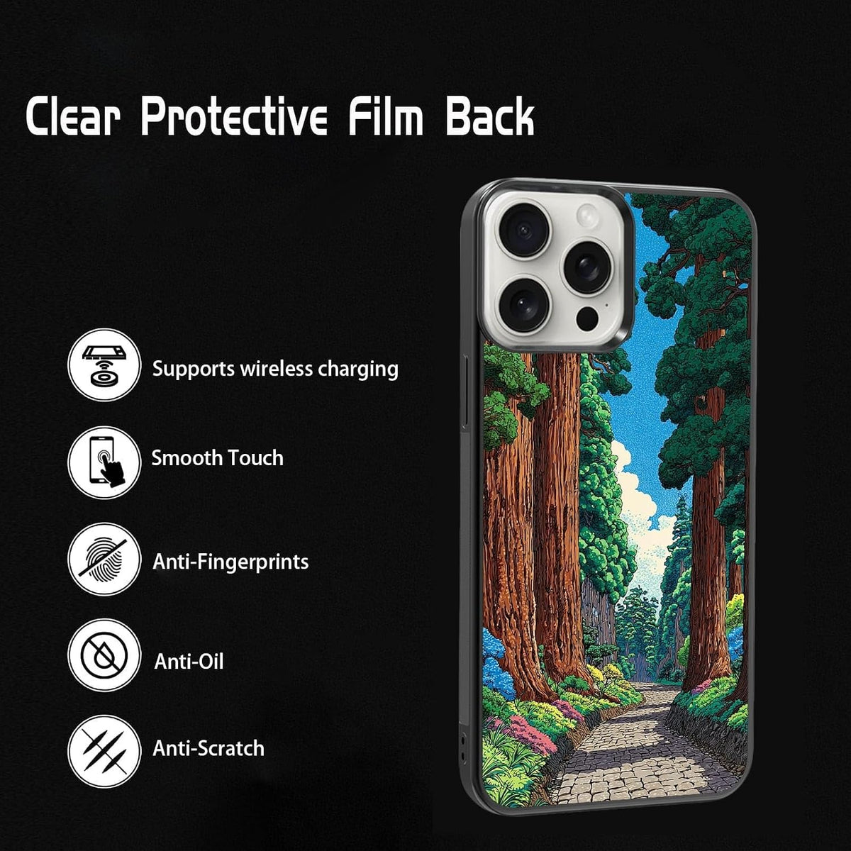 Vibrant Redwood Forest Path Wildflowers Nature Landscape Phone Case, Shockproof Protective Cover for iPhone 11 12 13 14 15 16 17 Pro Max Plus Mini XR 7 8 SE