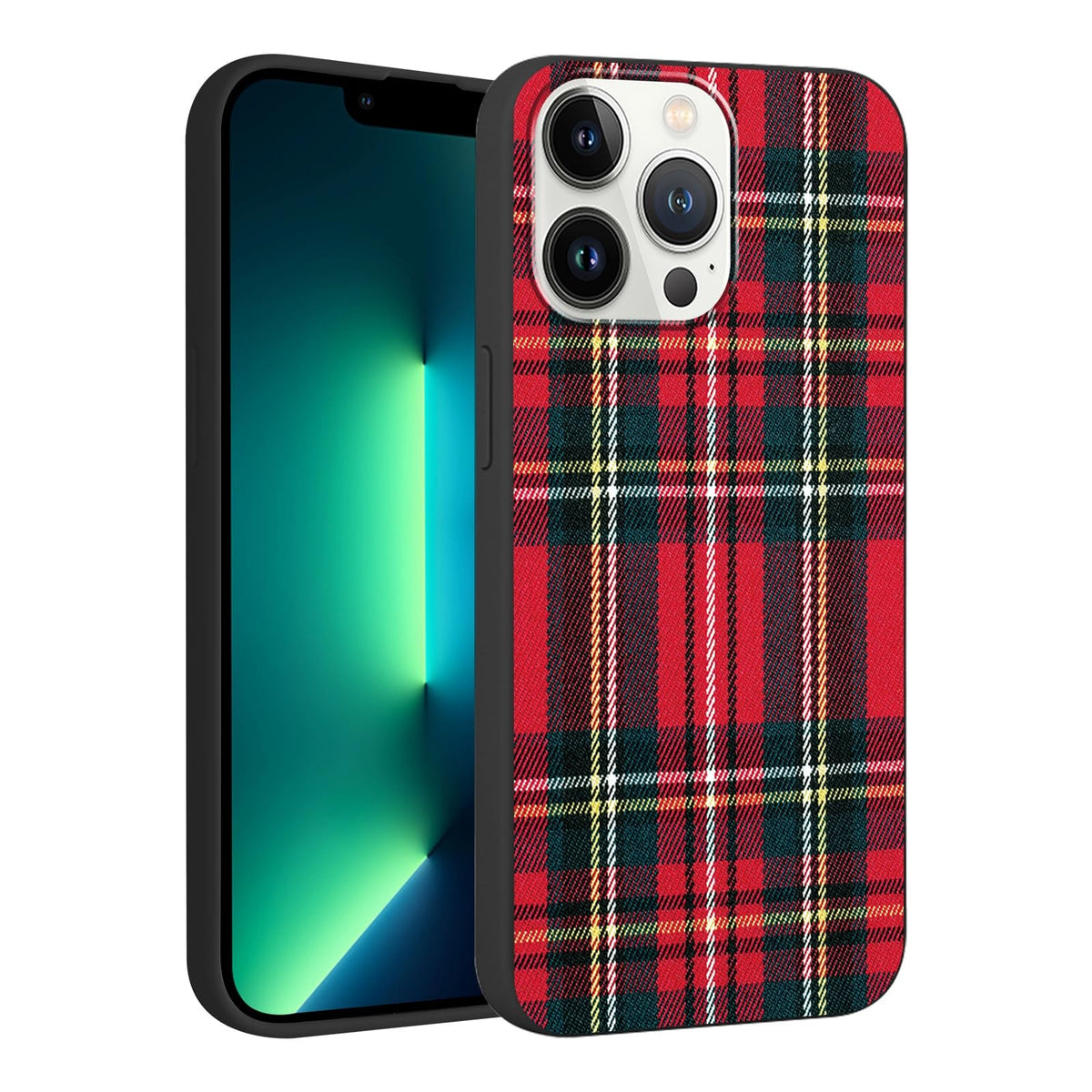 Merry Christmas Plaid Checkered Phone Case for iPhone 11 6.1", Cute Xmas Case Red Grey Scottish Tartan Grid Stripe Pattern Design Cover Shockproof Soft Silicone Protective Funda for Girl Women
