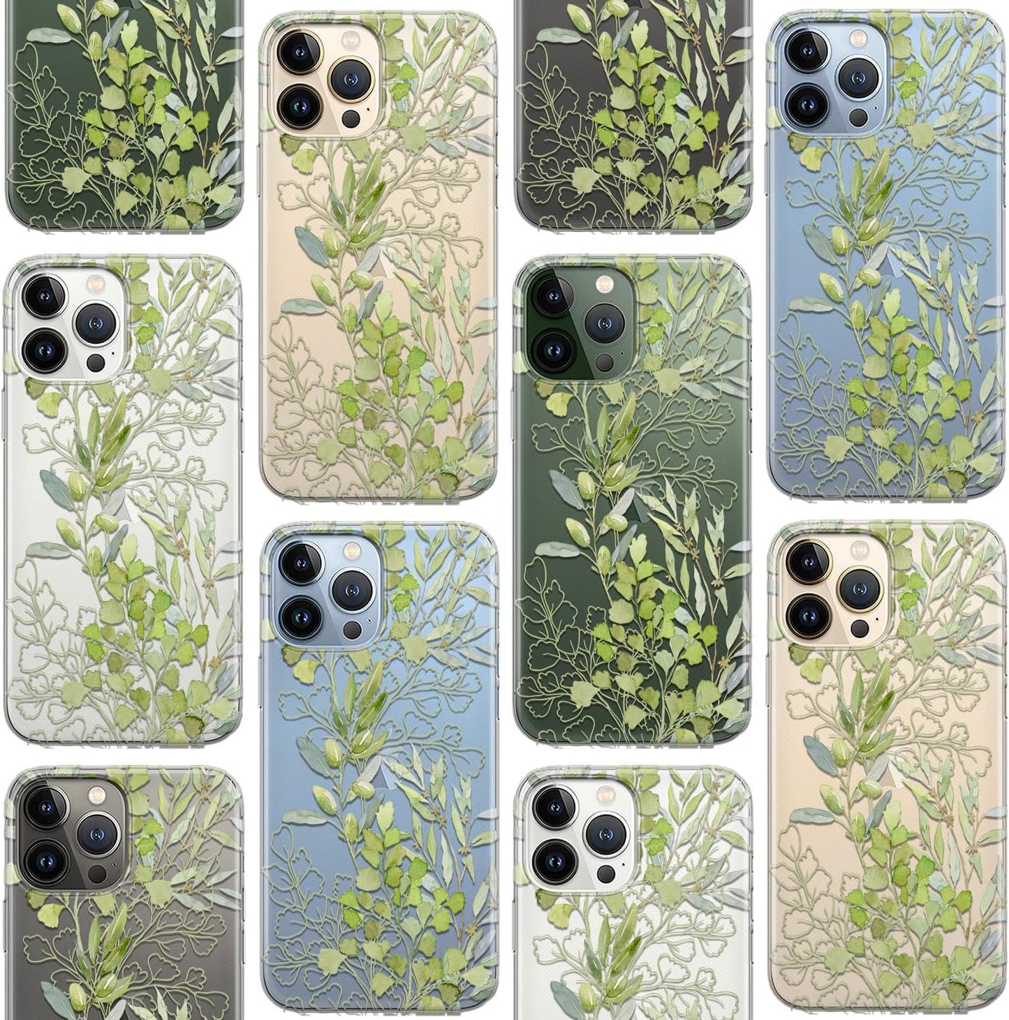 Phone Case Compatible with iPhone 17 Air 16e 15 Pro Max 14 Plus 13 12 Mini SE 11 Lightweight Olive Leaves Shockproof Plants Flexible Botanical Fern Green Herbs Cell Protective Print Floral
