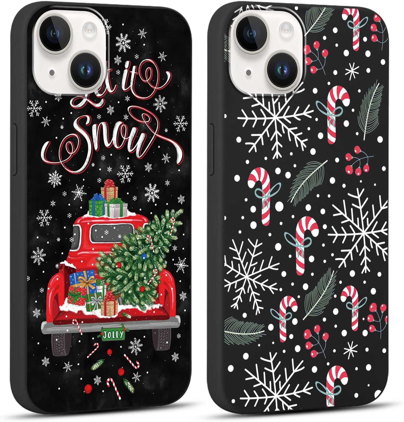 2 Pack Merry Christmas Phone Case for iPhone 13 / iPhone 14 6.1", Cute Red Christmas Truck Car Tree Candy Snowflake Pattern Case Anti-Scratch Shockproof Soft Silicone Gifts Girl Women Cover