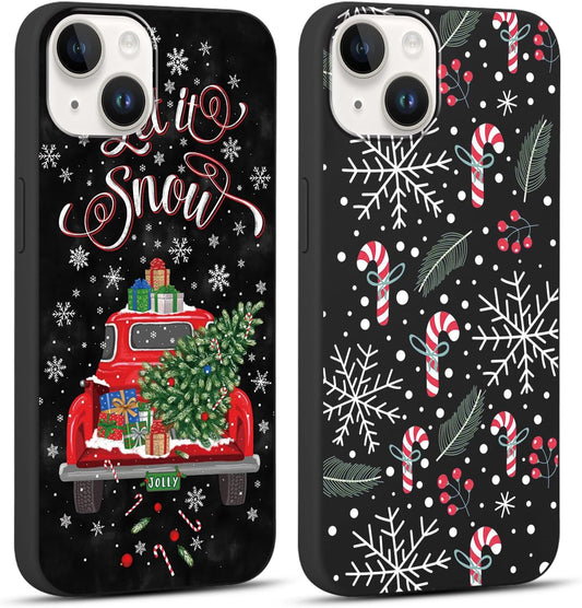 2 Pack Merry Christmas Phone Case for iPhone 13 / iPhone 14 6.1", Cute Red Christmas Truck Car Tree Candy Snowflake Pattern Case Anti-Scratch Shockproof Soft Silicone Gifts Girl Women Cover