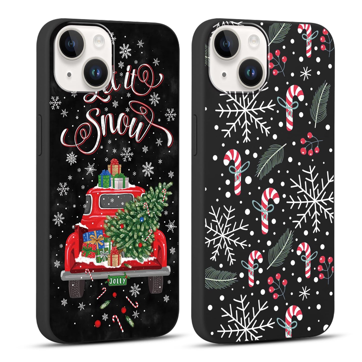 2 Pack Merry Christmas Phone Case for iPhone 13 / iPhone 14 6.1", Cute Red Christmas Truck Car Tree Candy Snowflake Pattern Case Anti-Scratch Shockproof Soft Silicone Gifts Girl Women Cover
