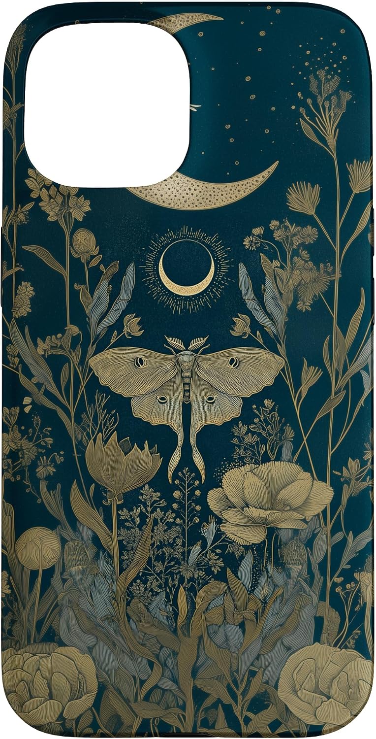 Luna Moth Wildflower Plant Pattern Sage Green Celestial Case for iPhone 13