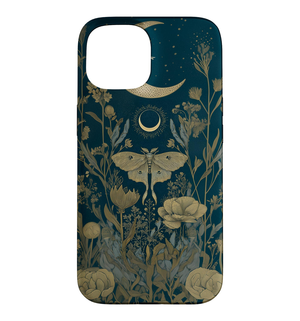 Luna Moth Wildflower Plant Pattern Sage Green Celestial Case for iPhone 13