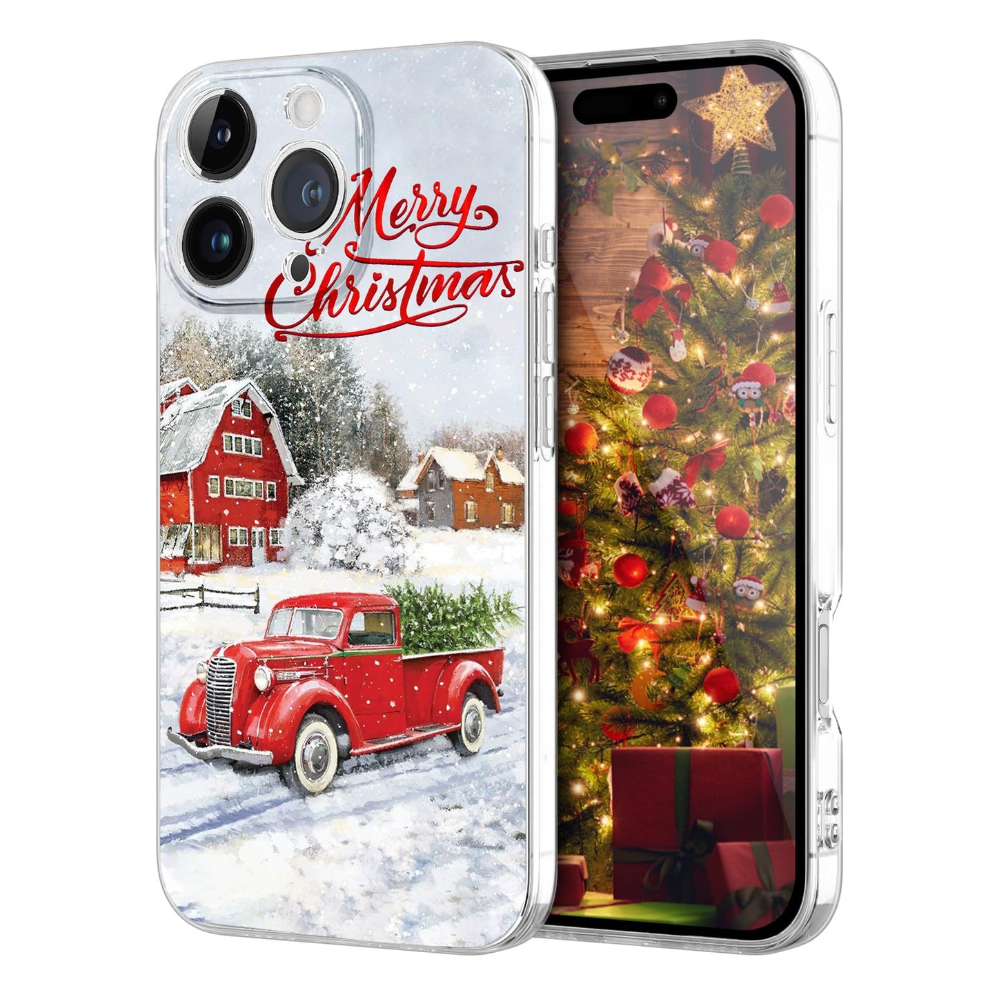 Newseego for iPhone 16 Case, Cute Red Car Pattern Merry Christmas Phone Case for Women Girls Children Anti-Yellow Soft TPU Bumper Shockproof Protective Cover for iPhone 16