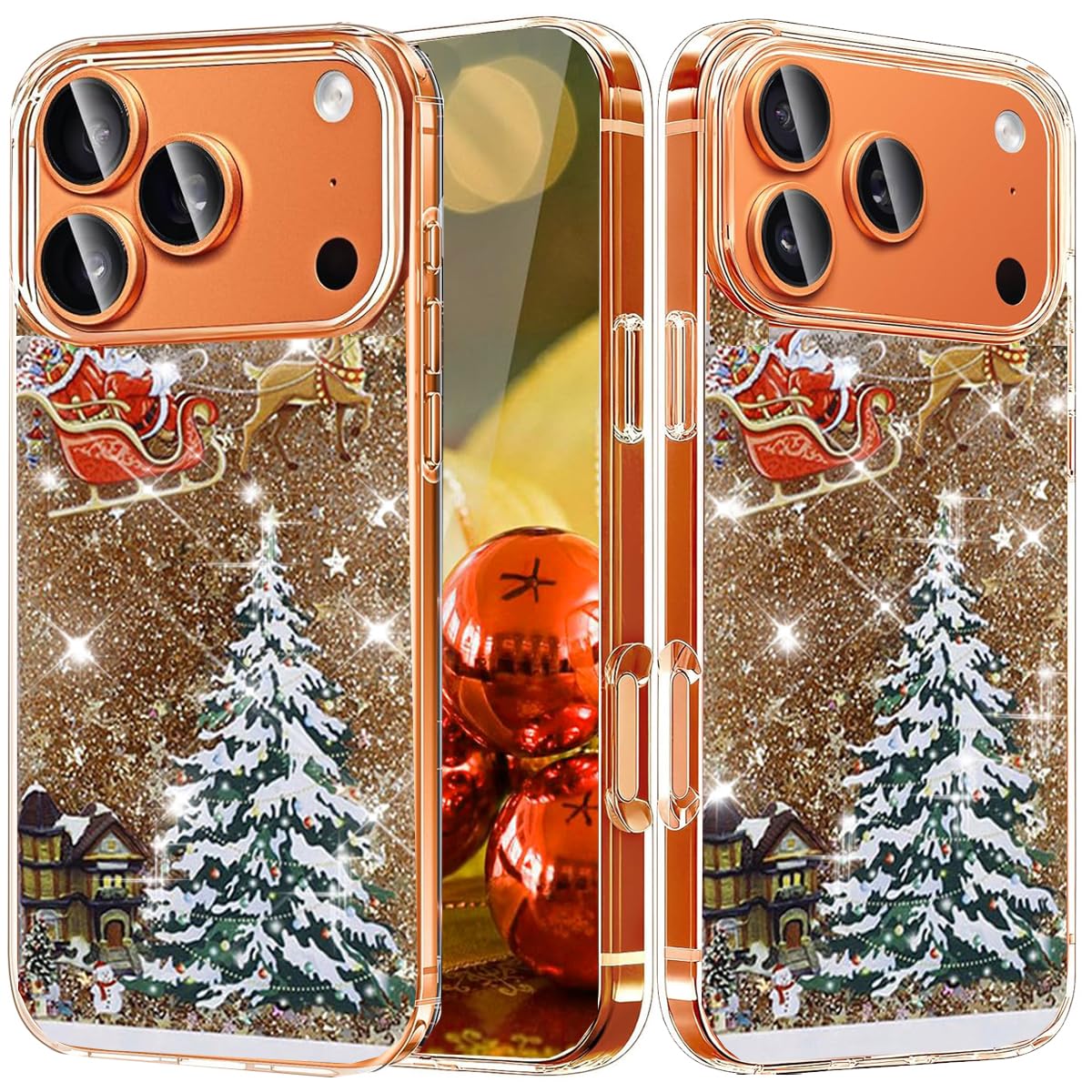 Changjia Glitter Christmas Case for iPhone 17, Cute Christmas Tree Santa Elk Liquid Flowing Floating Moving Bling Sparkle Clear Bumper Shockproof Women Girls Slim Phone Case for iPhone 17 6.3", Silver