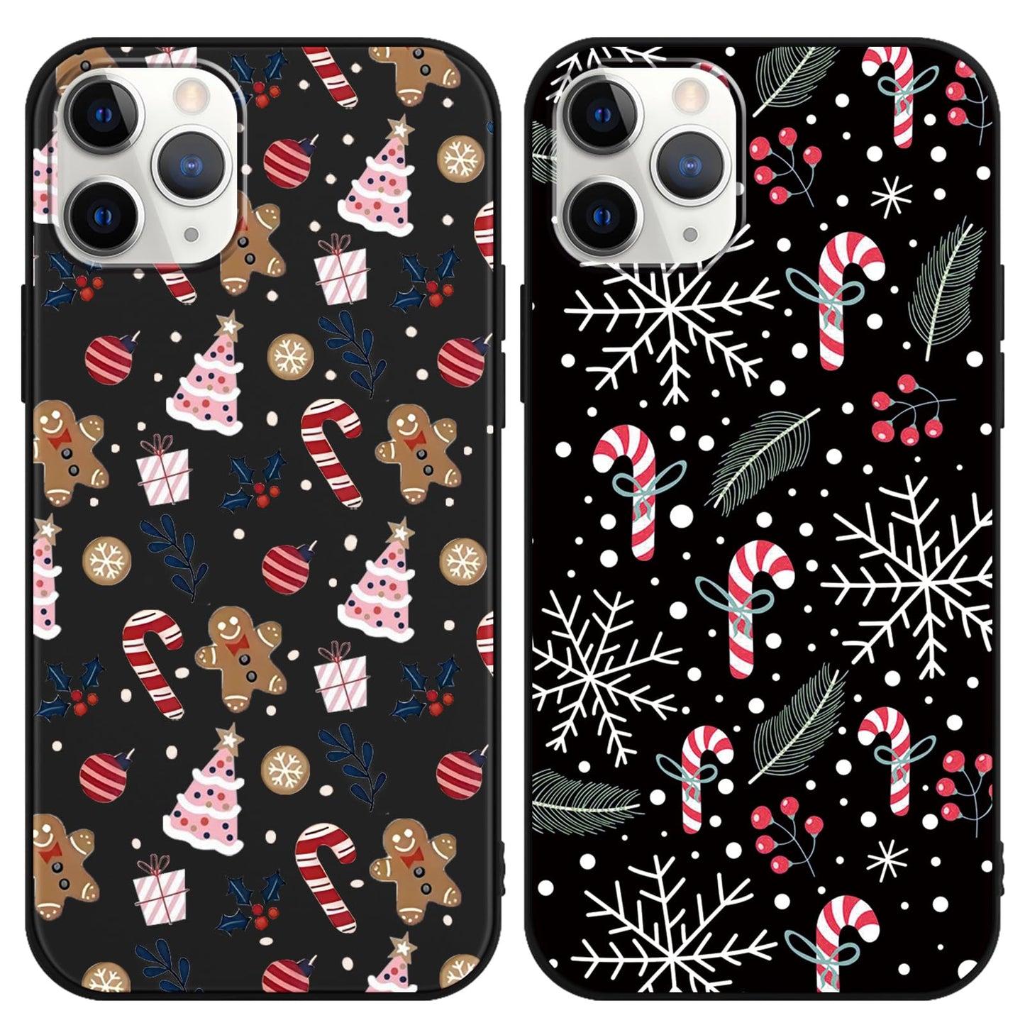 2 Pack Christmas Phone Case for iPhone 16 6.1'', Cute Christmas Tree Pattern Gifts Case with Gingerbread Canes Design Soft TPU Anti-Fall Protective Slim Shockproof Cover for Girl Women Men