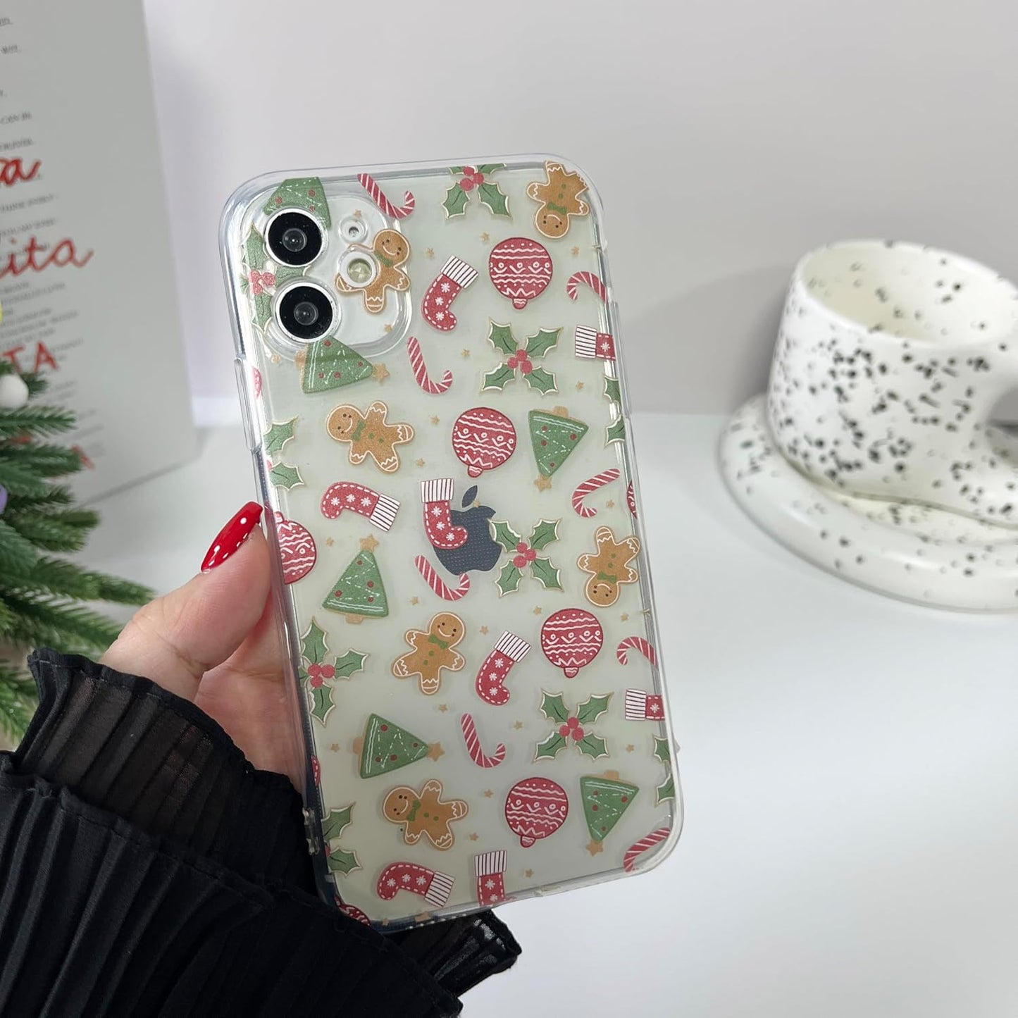 ZTOFERA Christmas Phone Case for iPhone 12 6.1 inch,Clear Cute Merry Christmas Pattern Phone Case Gifts Transparent Hard PC +TPU Bumper Shockproof Protective Cover-Gingerbread Man