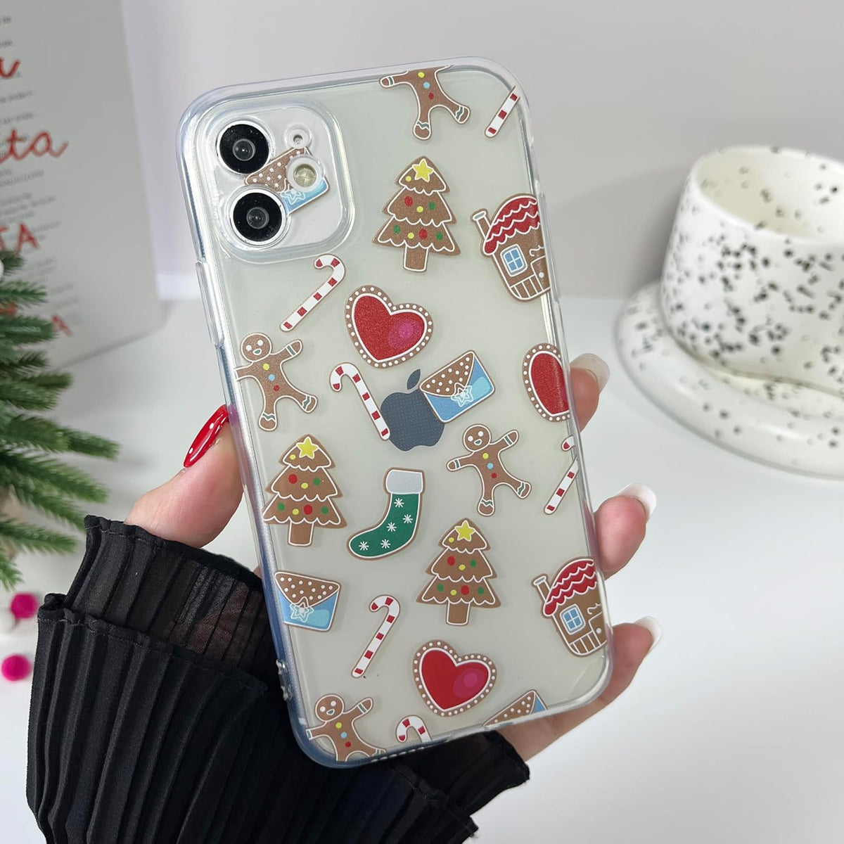 ZTOFERA Christmas Phone Case for iPhone 12 6.1 inch,Clear Cute Merry Christmas Pattern Phone Case Gifts Transparent Hard PC +TPU Bumper Shockproof Protective Cover-Gingerbread Man
