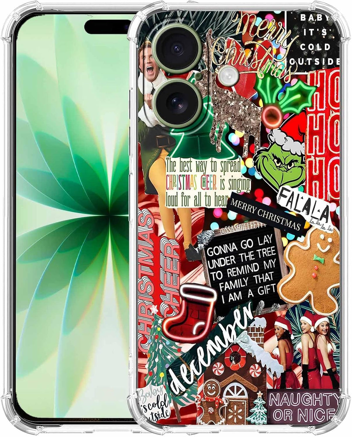 Christmas Aesthetic Winter Holiday Elements Collage Pattern,Soft TPU Bumper Phone Case for iPhone 17