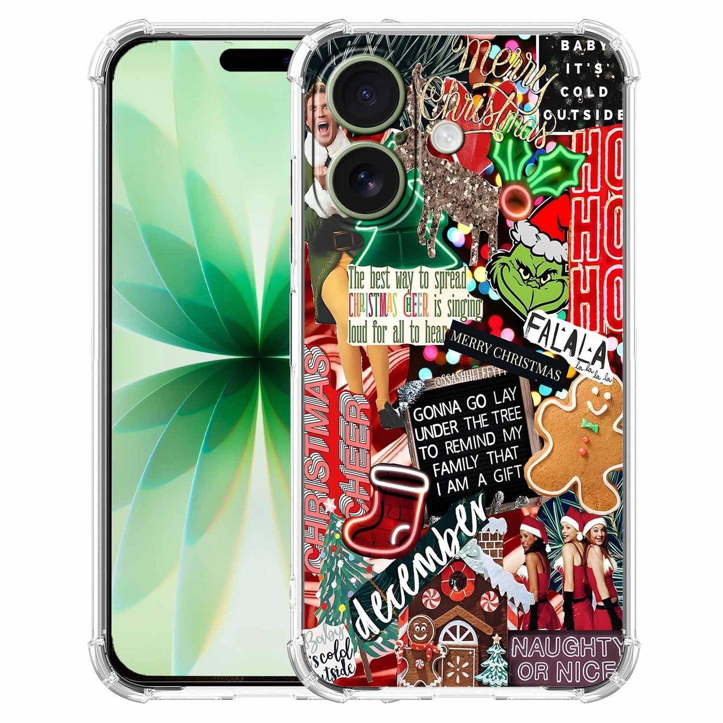 Christmas Aesthetic Winter Holiday Elements Collage Pattern,Soft TPU Bumper Phone Case for iPhone 17