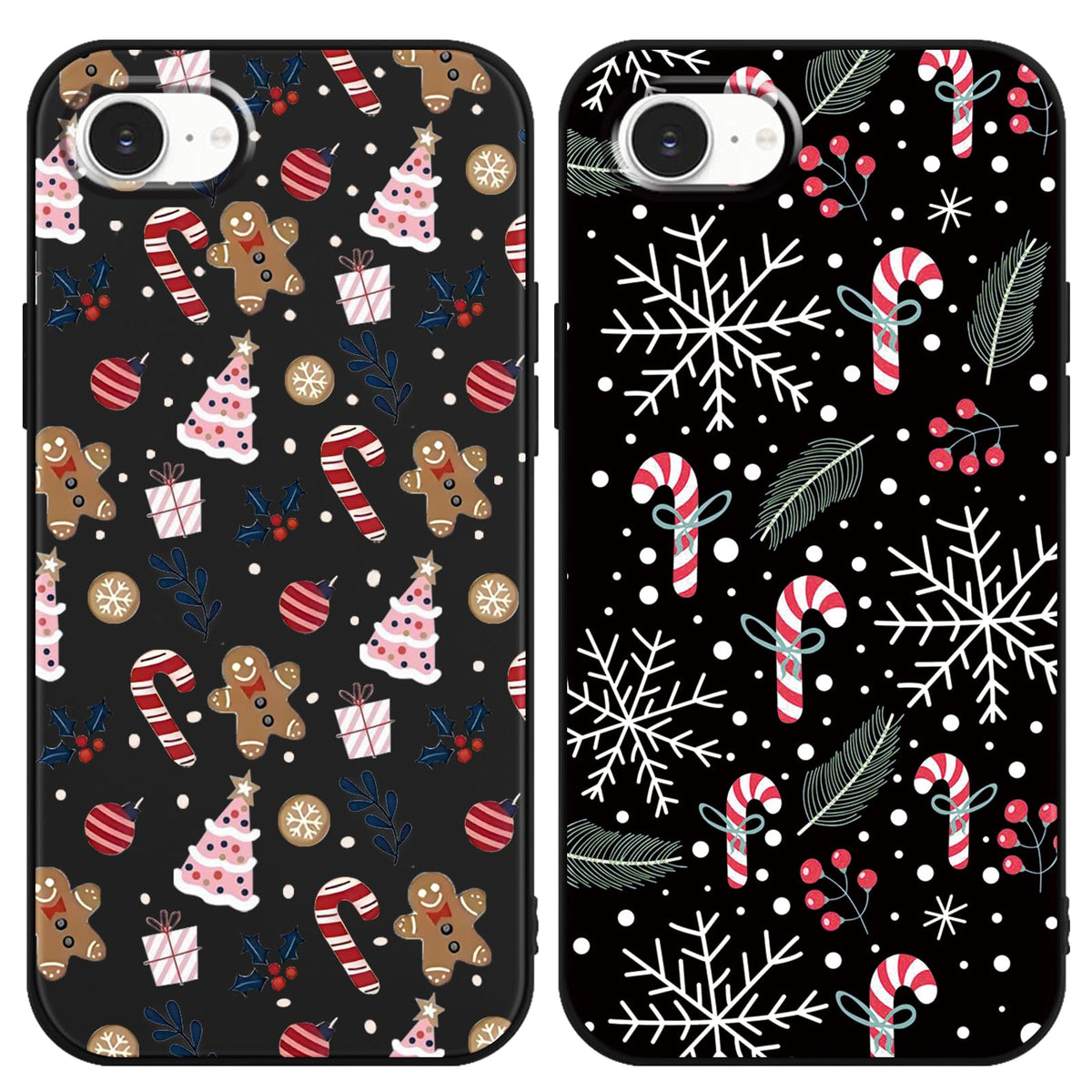2 Pack Christmas Phone Case for iPhone 16 6.1'', Cute Christmas Tree Pattern Gifts Case with Gingerbread Canes Design Soft TPU Anti-Fall Protective Slim Shockproof Cover for Girl Women Men