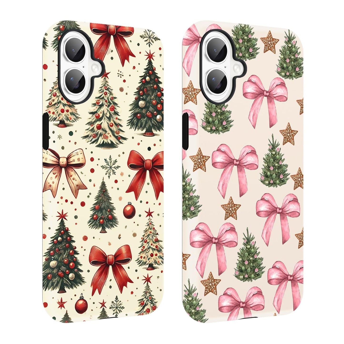 2 Pack Merry Christmas Tree Phone Case for iPhone 13 / iPhone 14 Case 6.1", Cute Xmas Snowflake Pattern Design Phone Cover Hard PC Shockproof Soft TPU Matte Protection Funda for Girls Women