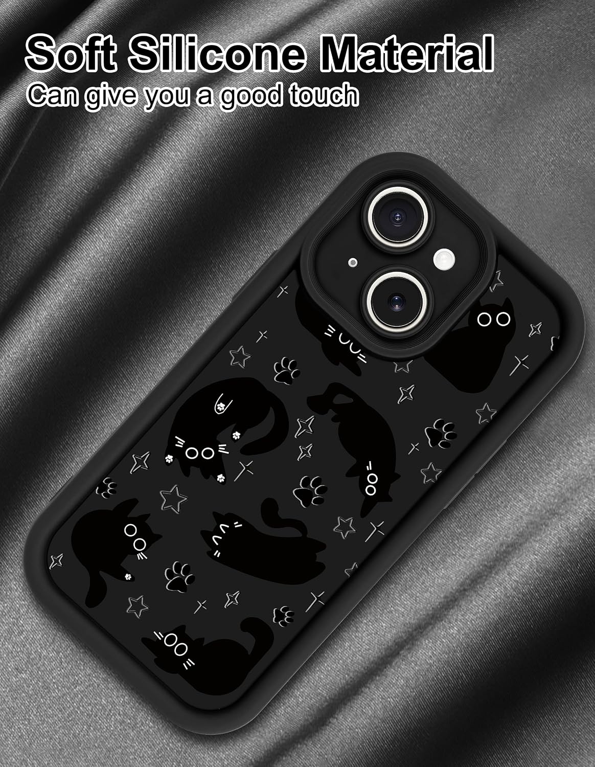 Black Cat Phone Case for iPhone 17 | Cute Animal Aesthetic Design, Soft Silicone, Slim Fit Protection Shockproof Protective Cover for Women Girls