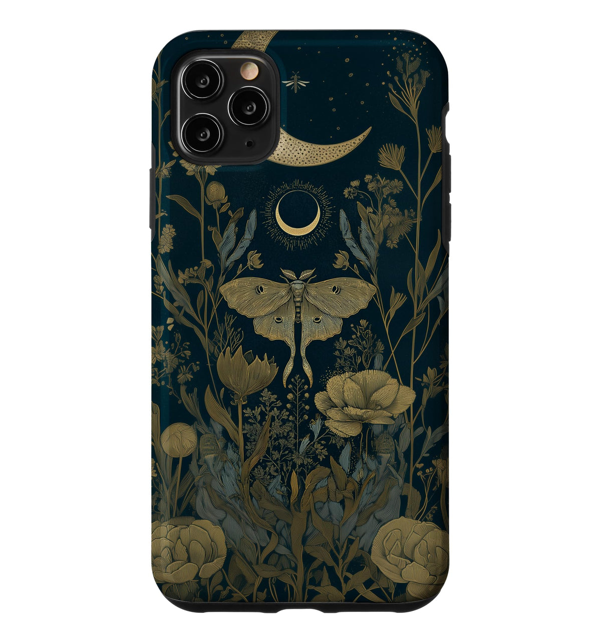 Luna Moth Wildflower Plant Pattern Sage Green Celestial Case for iPhone 13