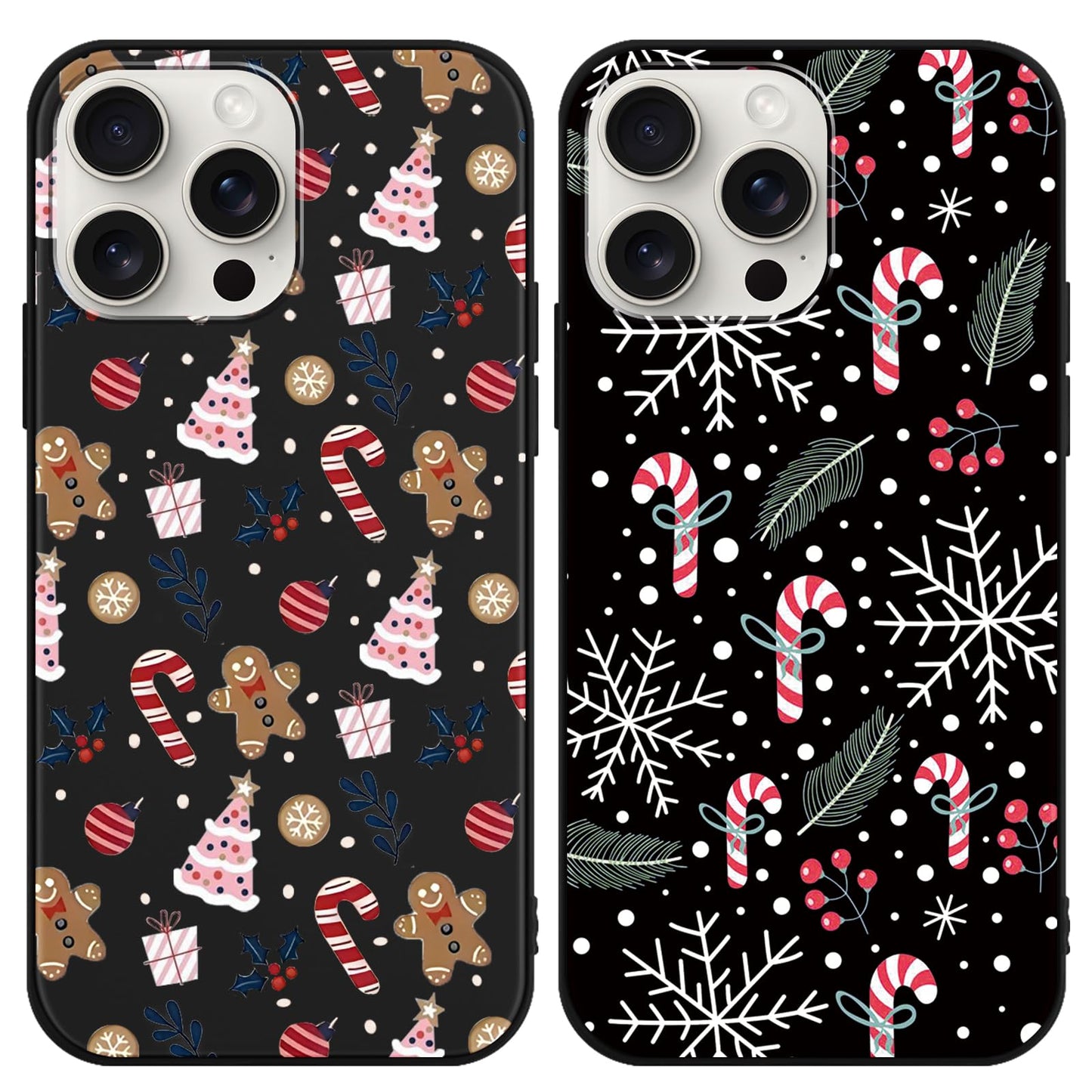 2 Pack Christmas Phone Case for iPhone 16 6.1'', Cute Christmas Tree Pattern Gifts Case with Gingerbread Canes Design Soft TPU Anti-Fall Protective Slim Shockproof Cover for Girl Women Men