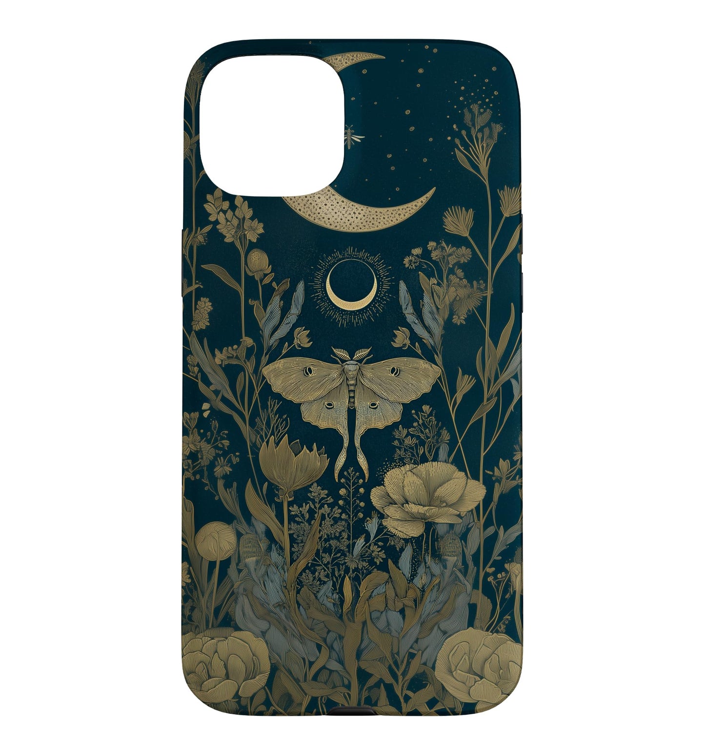 Luna Moth Wildflower Plant Pattern Sage Green Celestial Case for iPhone 13
