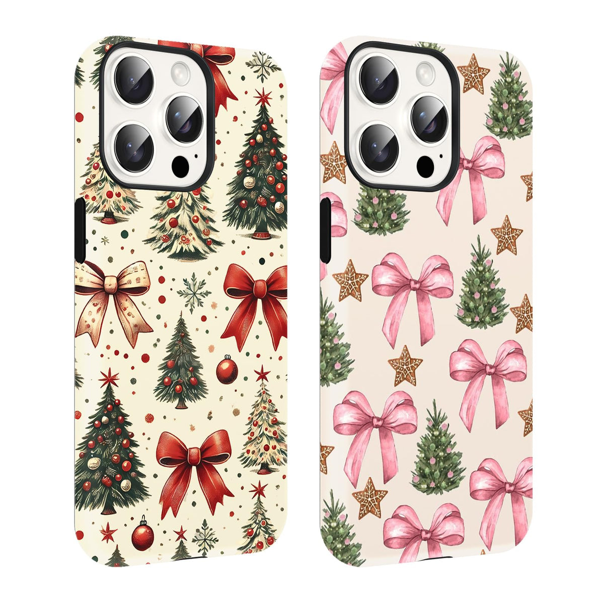 2 Pack Merry Christmas Tree Phone Case for iPhone 13 / iPhone 14 Case 6.1", Cute Xmas Snowflake Pattern Design Phone Cover Hard PC Shockproof Soft TPU Matte Protection Funda for Girls Women