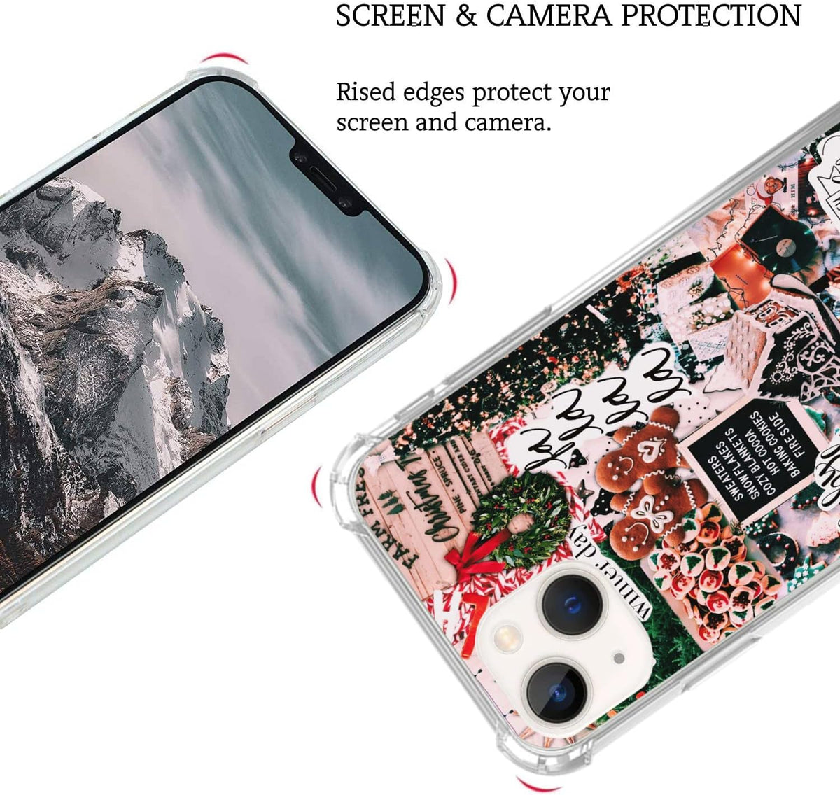 Winter Christmas Holiday Collage Case for iPhone 13, Retro Aesthetic Christmas Gingerbread and Tree Pattern Case for Girls Women Men, Unique Trendy TPU Bumper Cover Case for iPhone 13