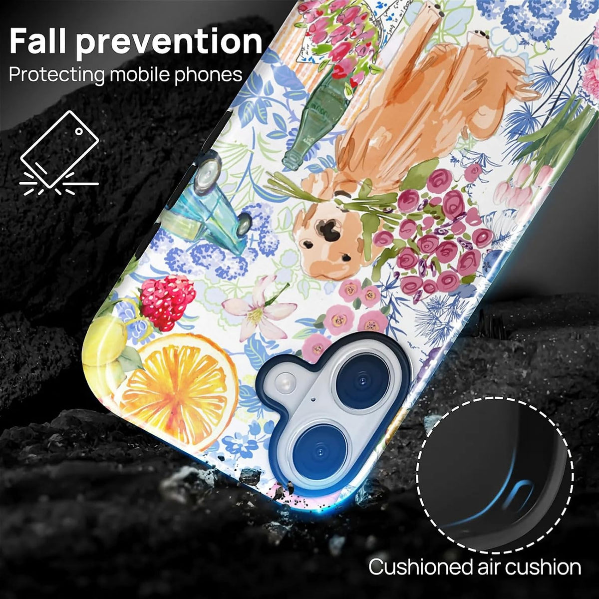 for iPhone 17 Case,Hybrid 2-Layer Hard Shell + Silicone Protective Case -Resistant Shockproof- Ally's Dog's Cute College Summer Flower Collage