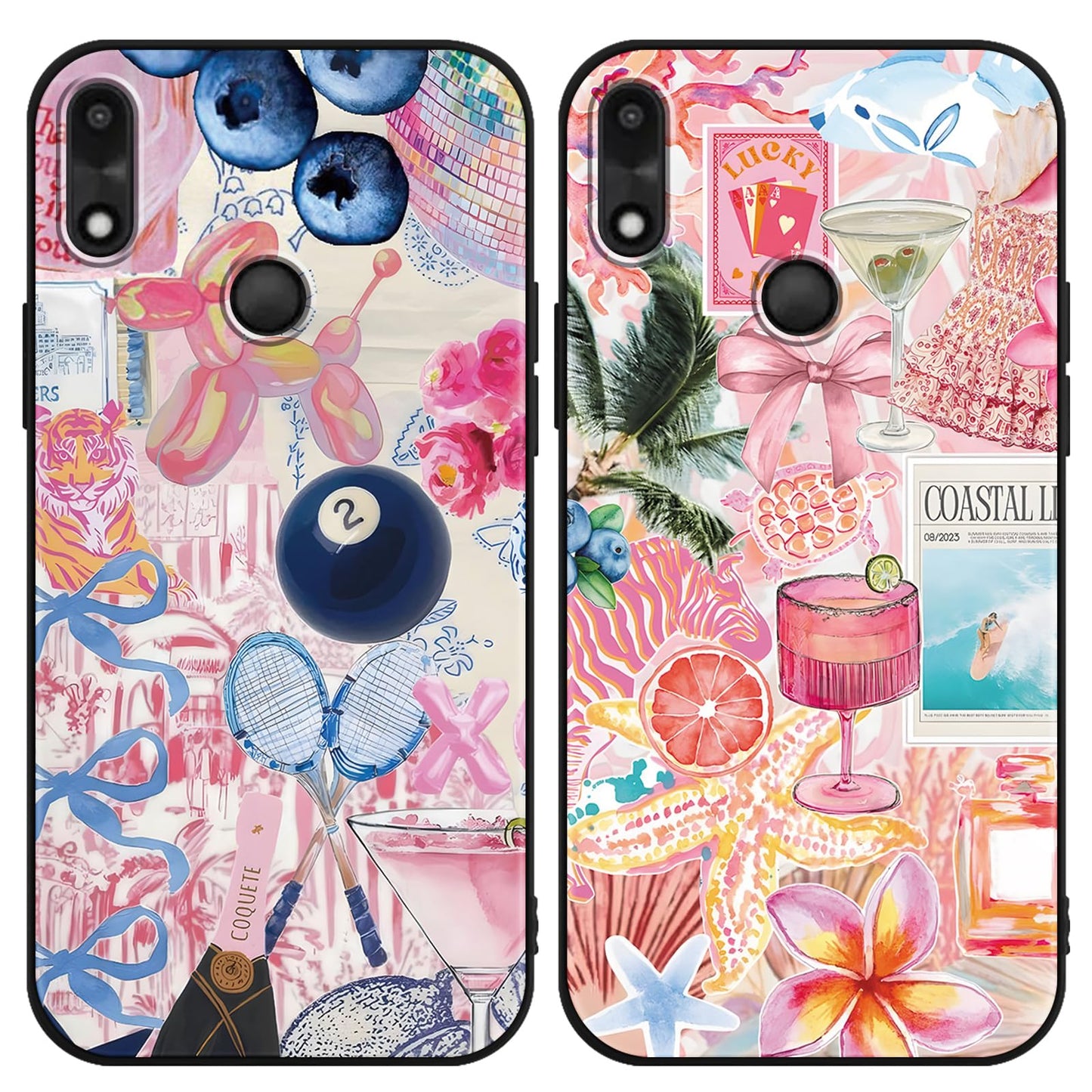 2 Pack Cartoon Floral Phone Case for Gabb Phone 4 6.1",Cute Kawaii Flower Collage Pattern Cases Aesthetic Design,Black TPU Bumper Protective Cover for Girls Women