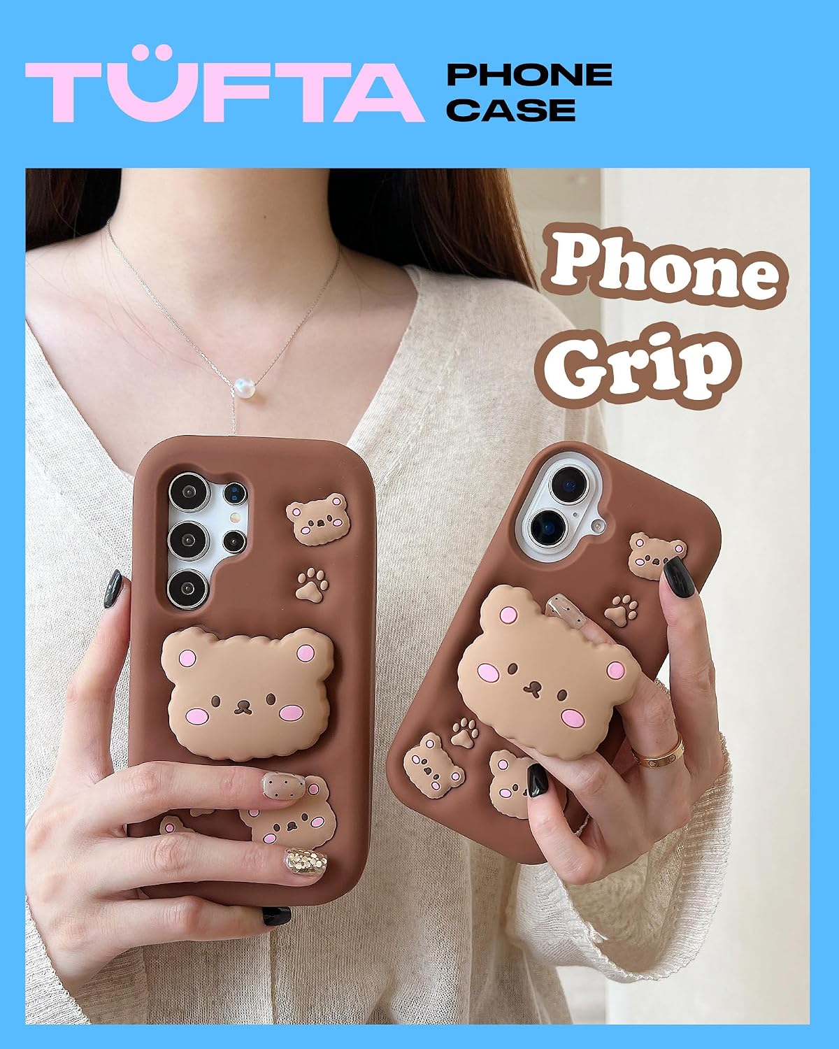 Kawaii 3D Teddy Bear Pop-Up Stand and Grip Phone Case for Samsung Galaxy S25 Ultra, Cute Cartoon Animal Phone Cover for Girls, Boys, Kids, Teens, and Womens
