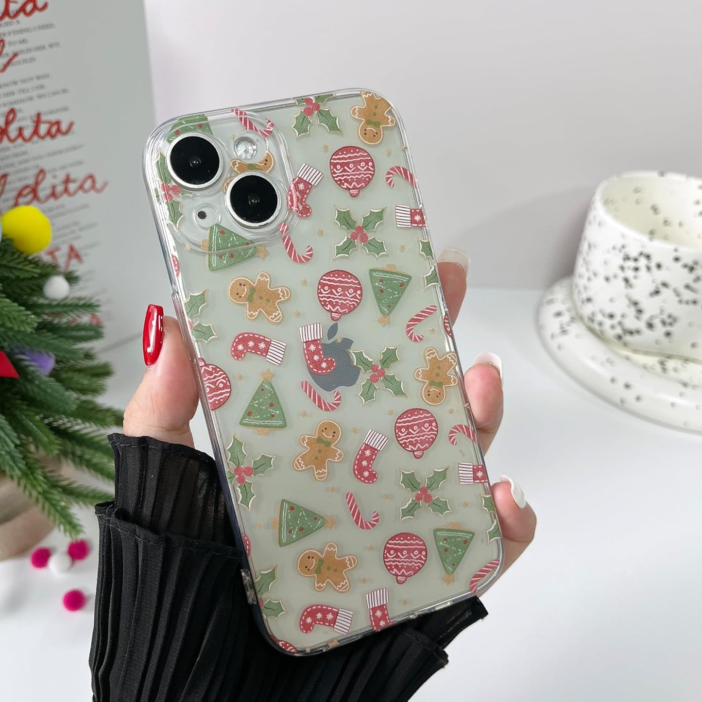 ZTOFERA Christmas Phone Case for iPhone 14 6.1 inch,Clear Cute Merry Christmas Pattern Phone Case Gifts Transparent Hard PC +TPU Bumper Shockproof Protective Cover-Gingerbread Man
