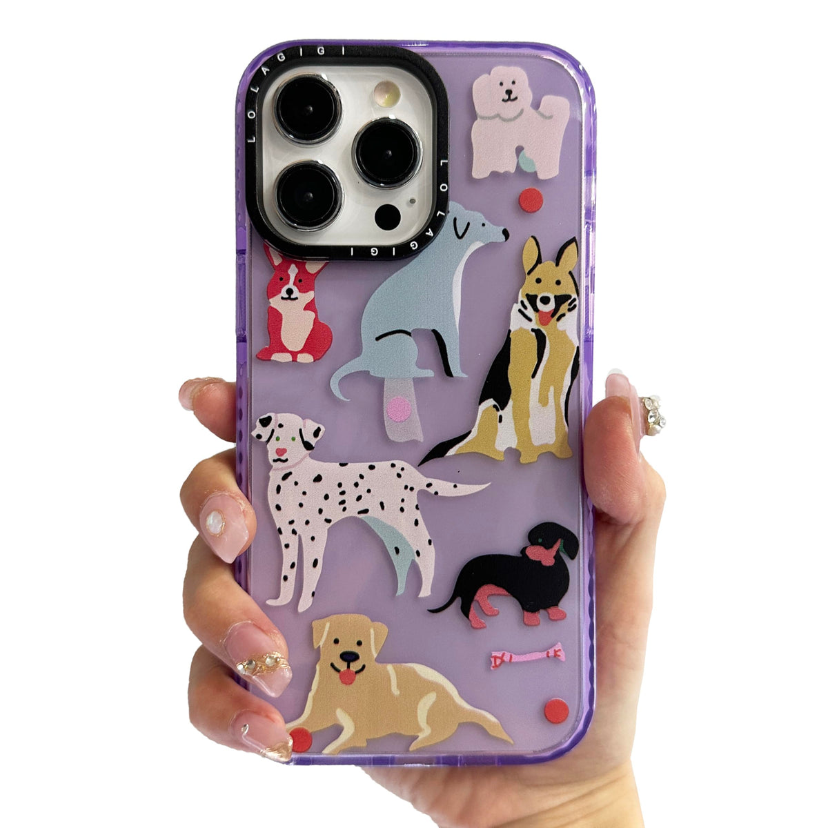 Case for iPhone 16 Pro Max Purple Cute Puppy Dog Animal Print | Kawaii Aesthetic Girly Design, Supports Wireless Charging, Shockproof Protection Soft TPU Phone Cover, 6.9"