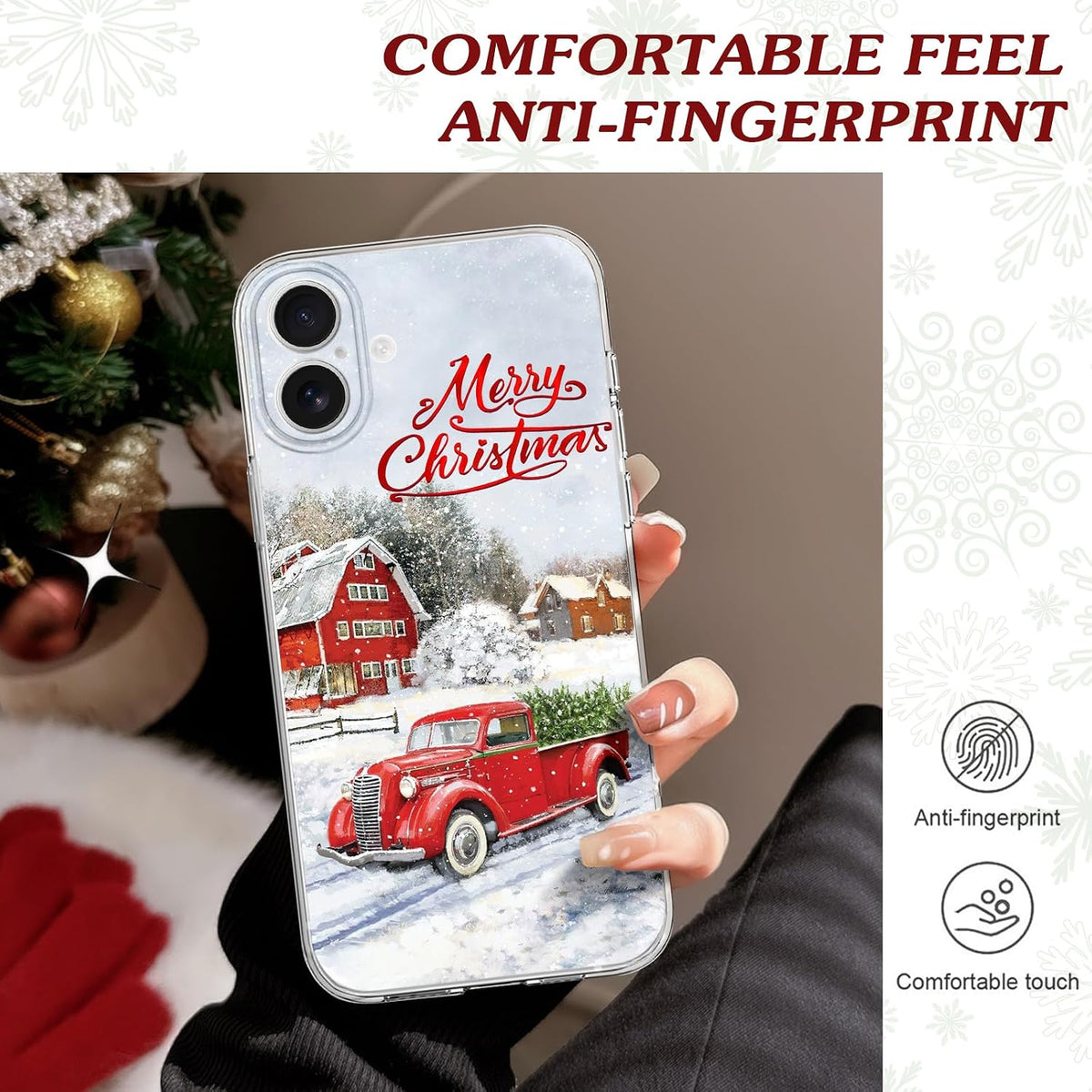 Newseego for iPhone 16 Case, Cute Red Car Pattern Merry Christmas Phone Case for Women Girls Children Anti-Yellow Soft TPU Bumper Shockproof Protective Cover for iPhone 16
